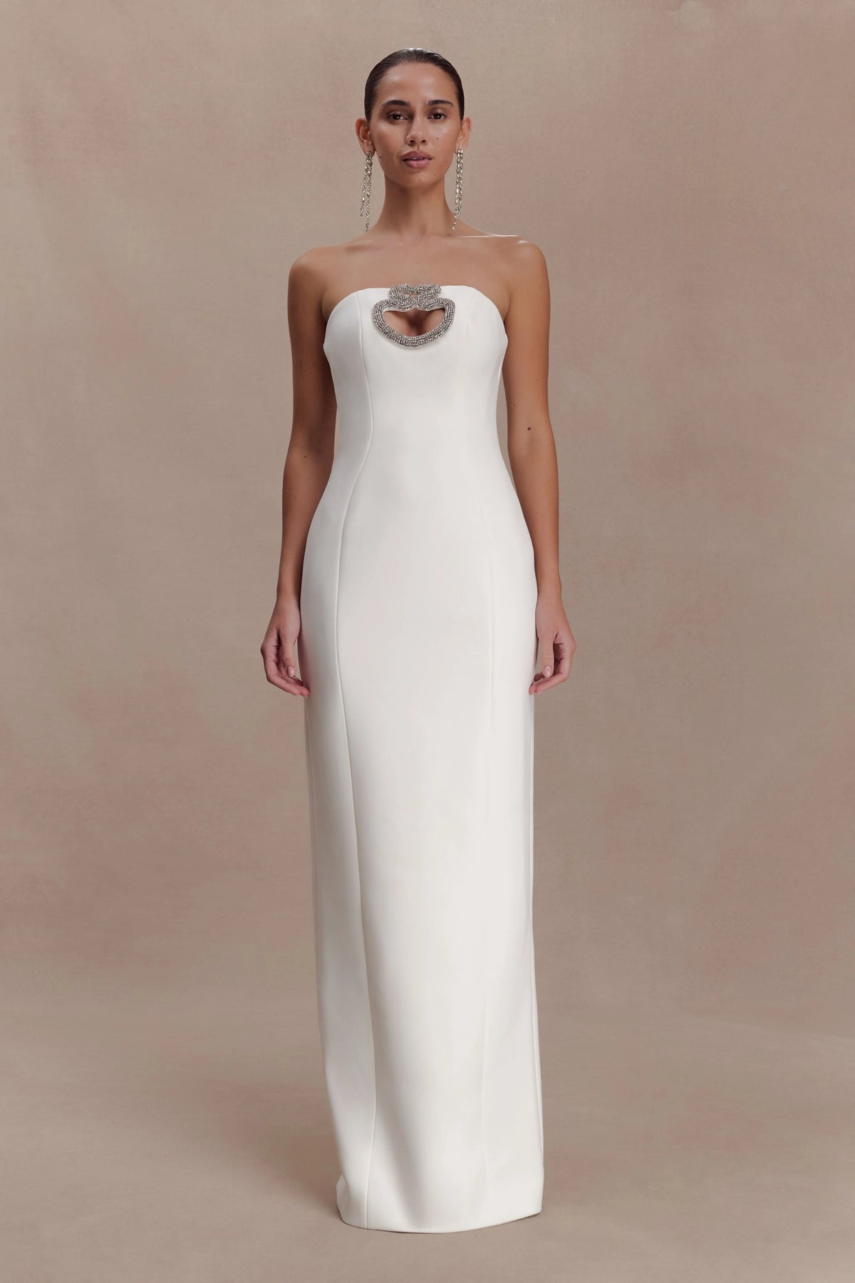 Hilda Embellished Strapless Maxi Dress White