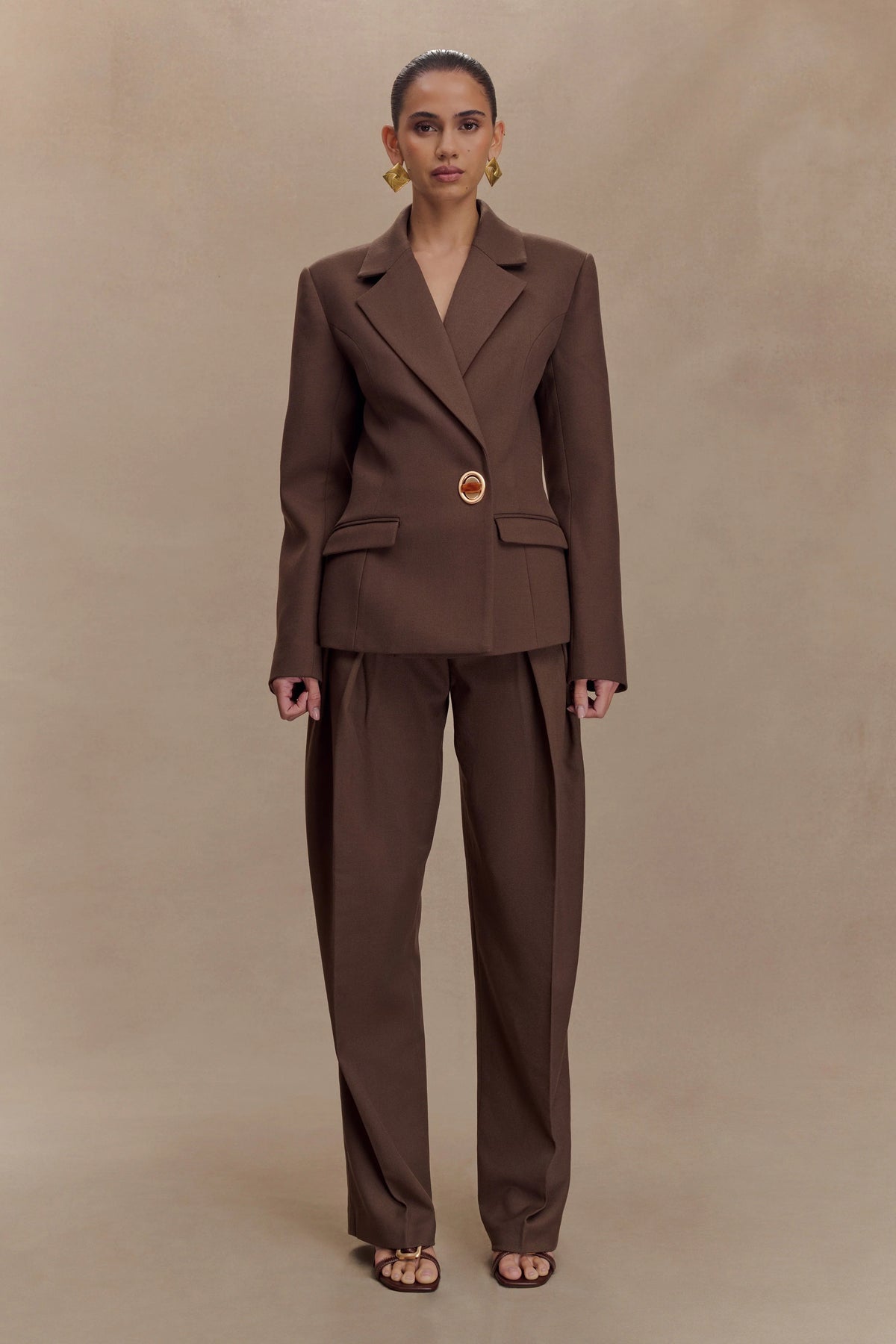 Penelope Pleated High Waisted Pants Chocolate