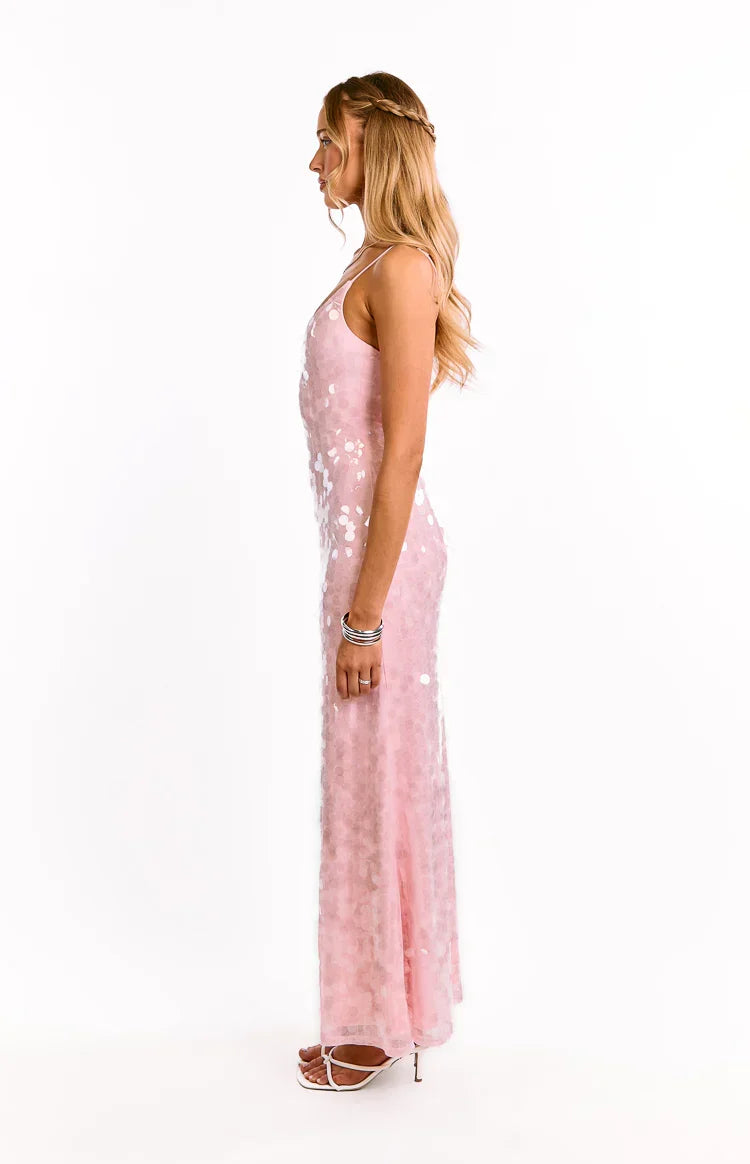 Lyanna Pink Sequin Maxi Dress