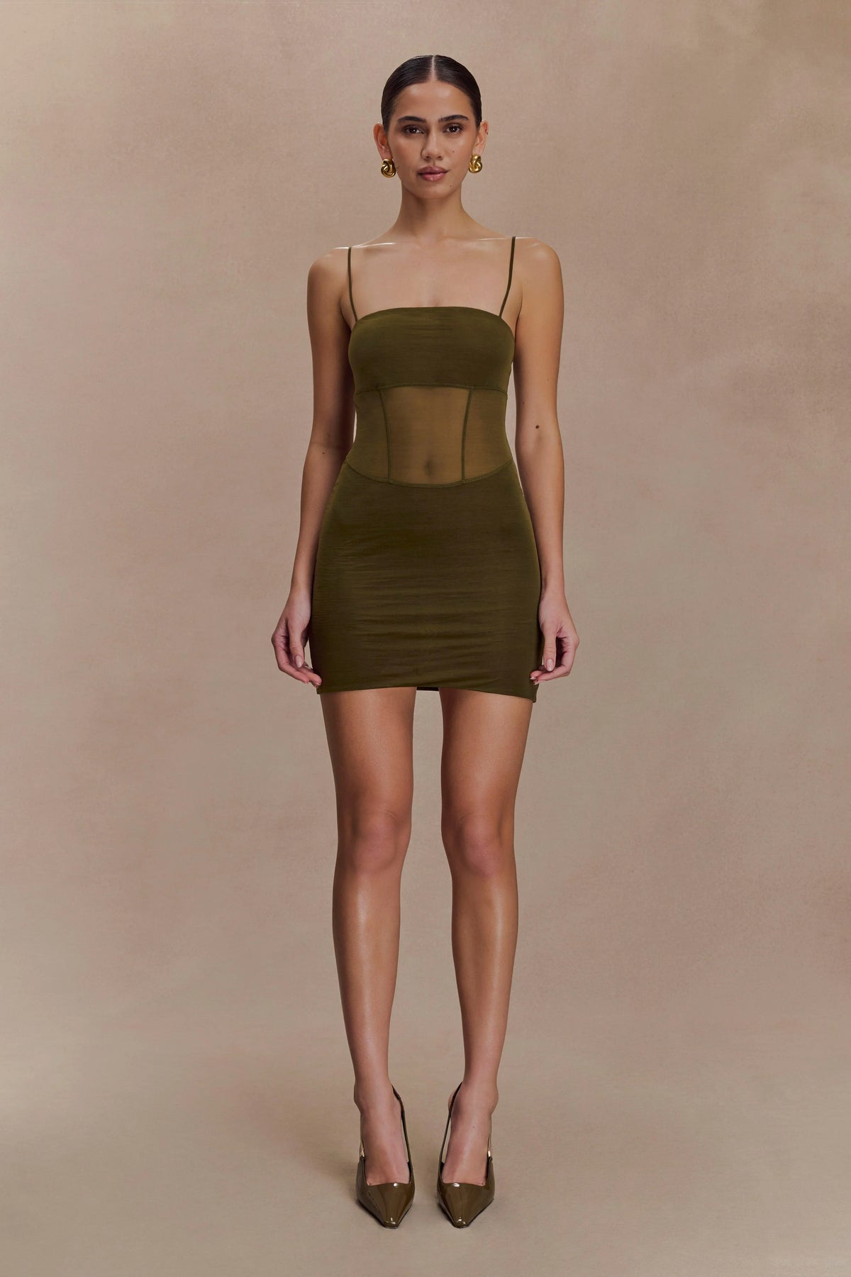 Maryk Mesh Mini Dress Khaki