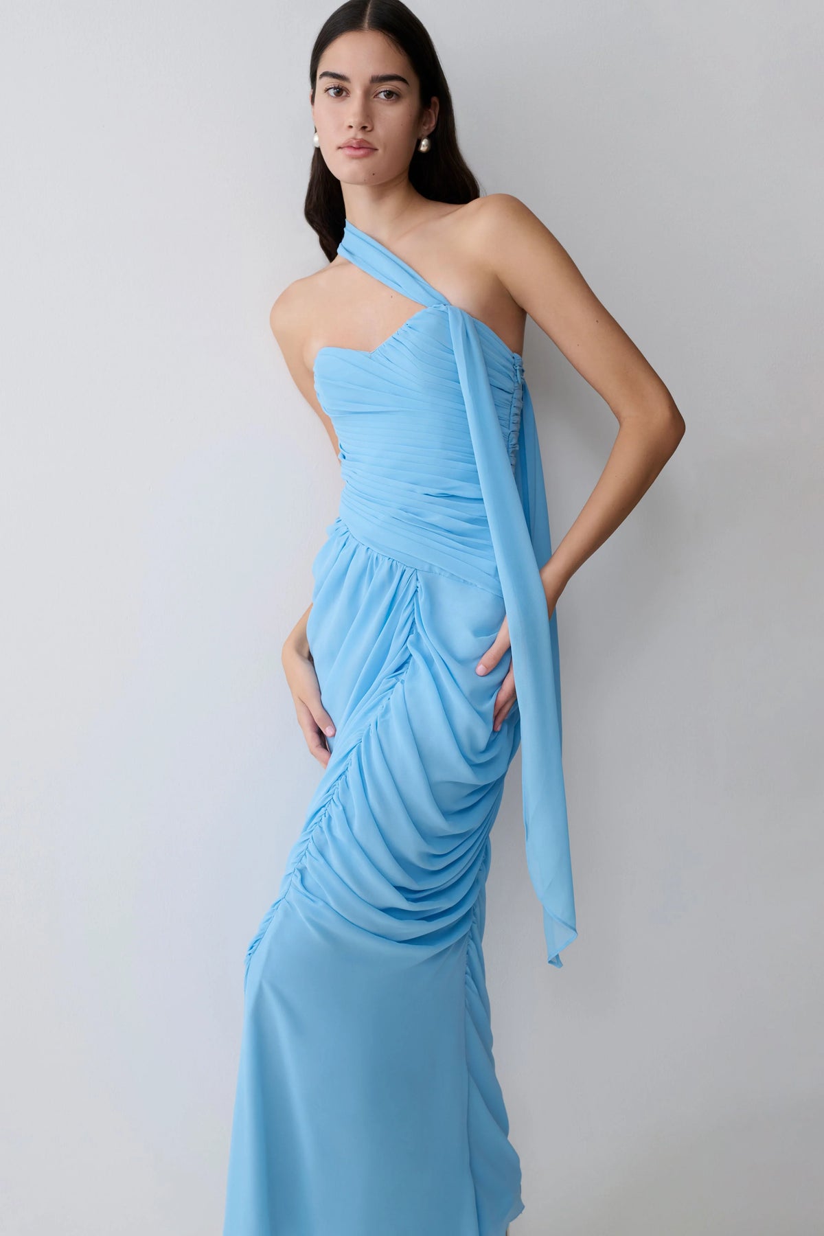 Micaela Chiffon Gathered Maxi Dress Alaskan Blue