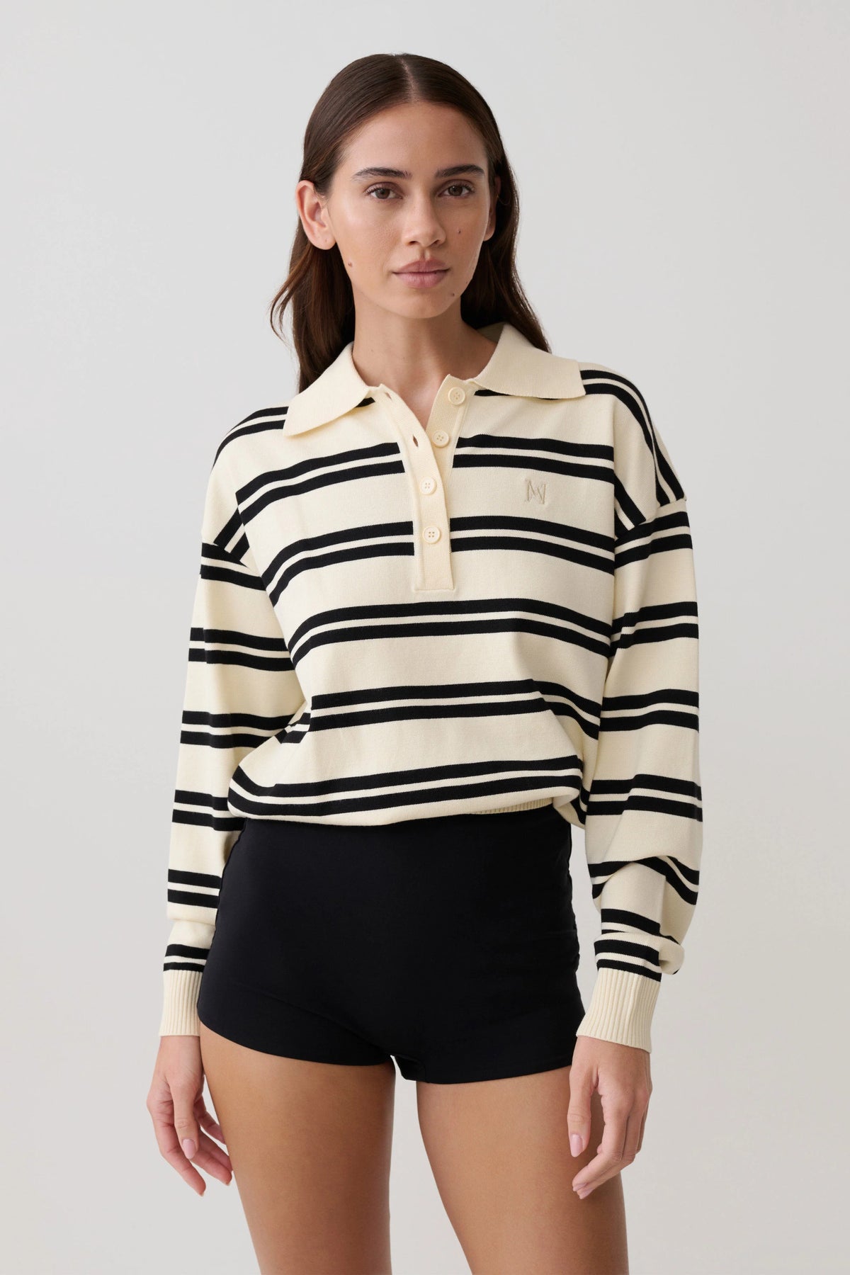 Philly Stripe Long Sleeve Knit Jumper Ivory Black