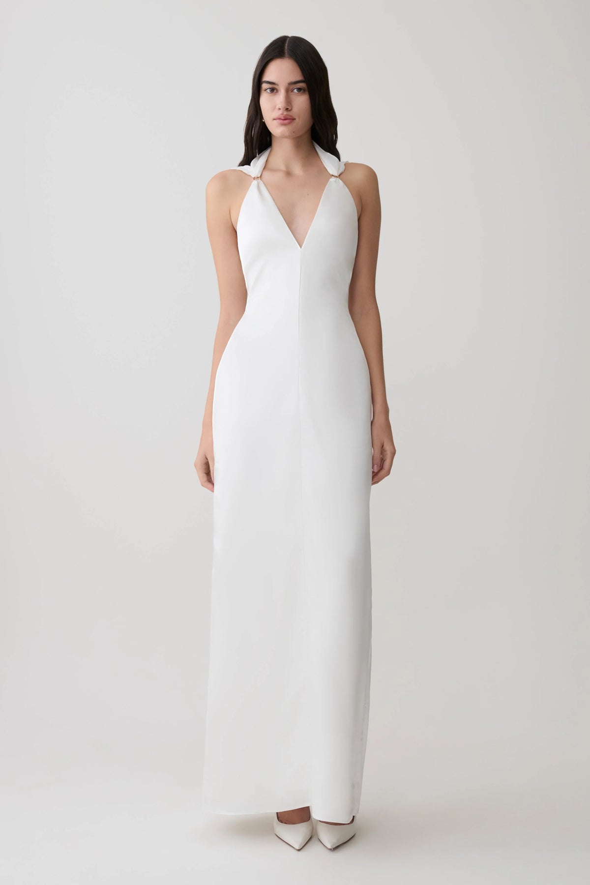 Myla Draped Shoulders Satin Maxi Dress White