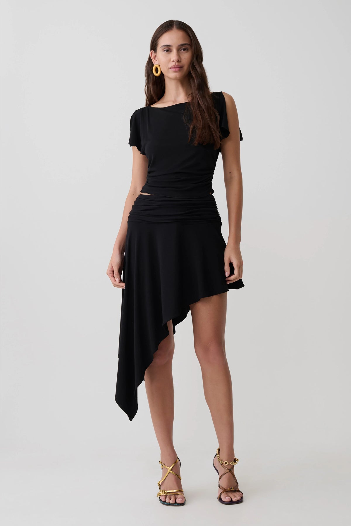 Talise Modal Flounce Short Sleeve Top Black