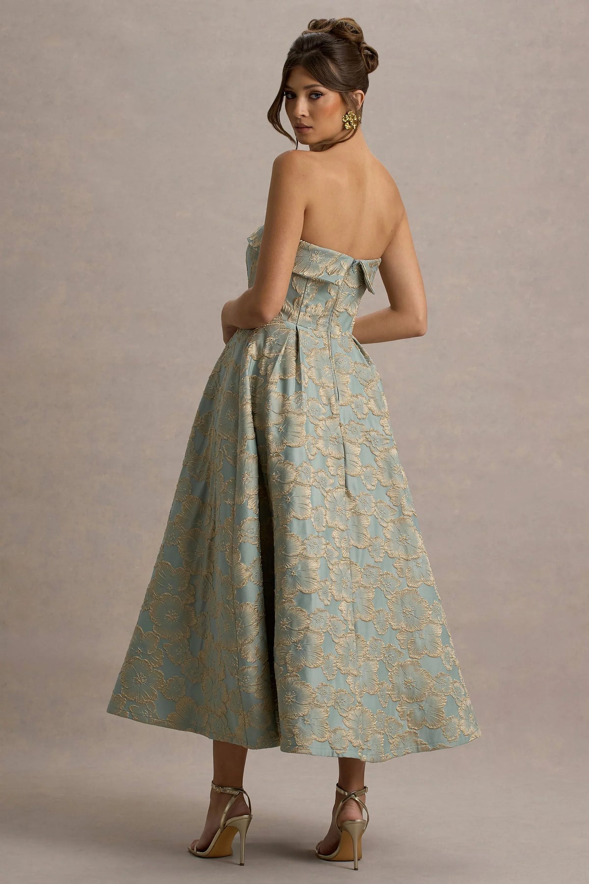 Zuma Light Blue Jacquard Strapless Midi Dress