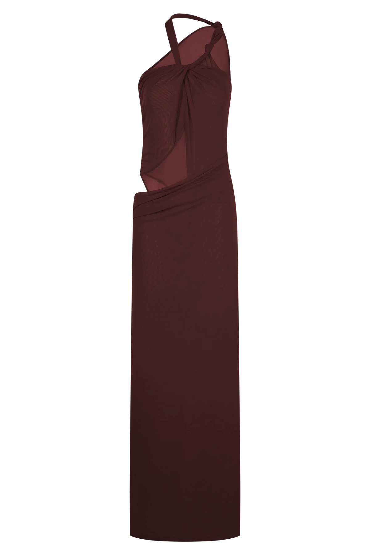 Edwina Knotted Mesh Maxi Dress Mahogany