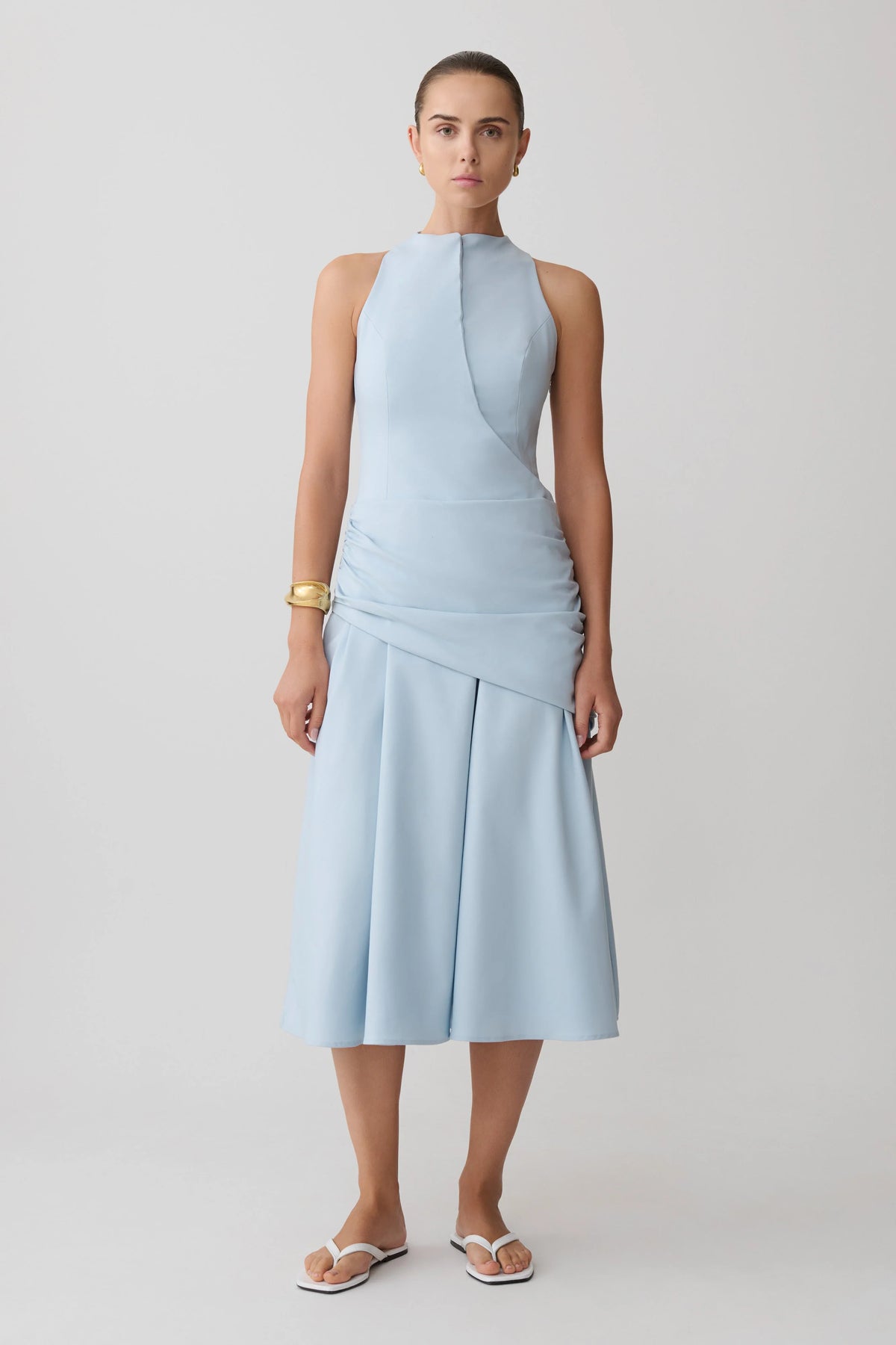 Emily Wrapped Waist Midi Dress Sky Blue