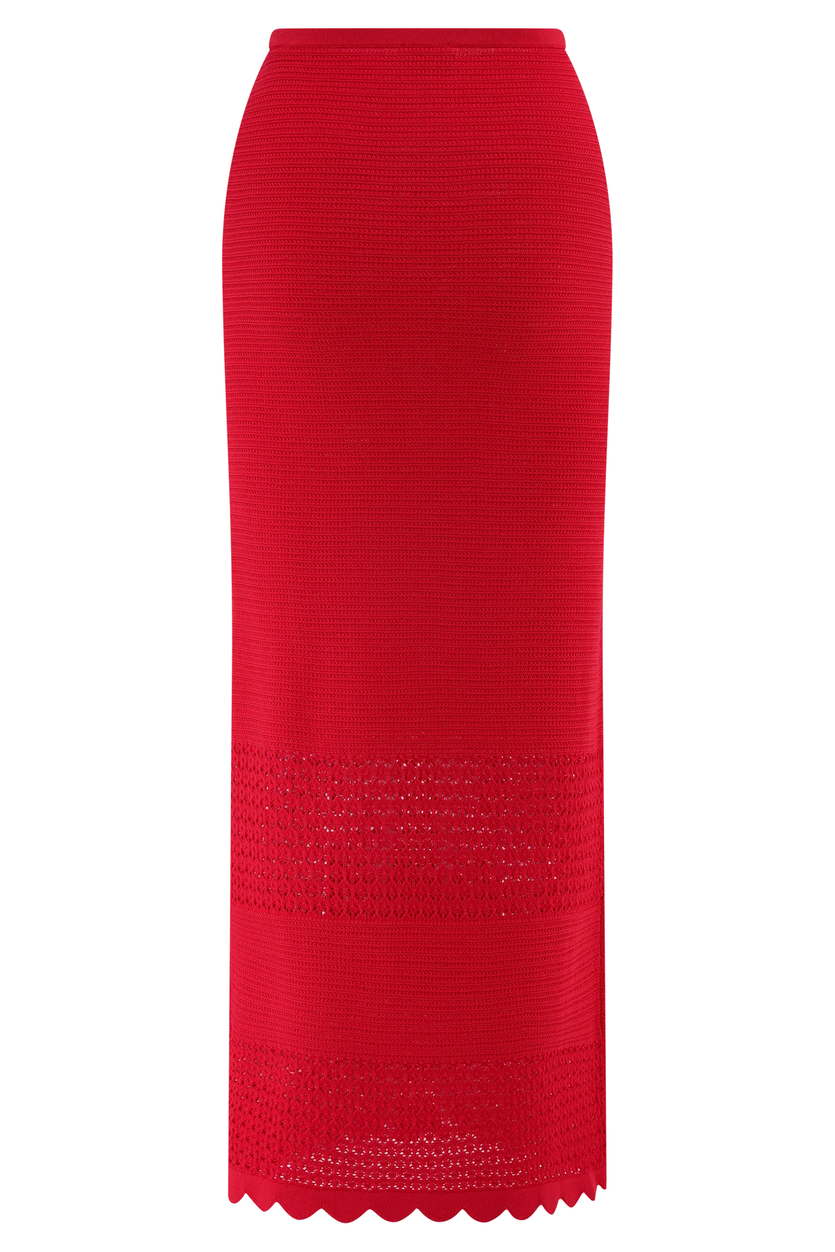 Madeline Scallop Knit Midi Skirt Red