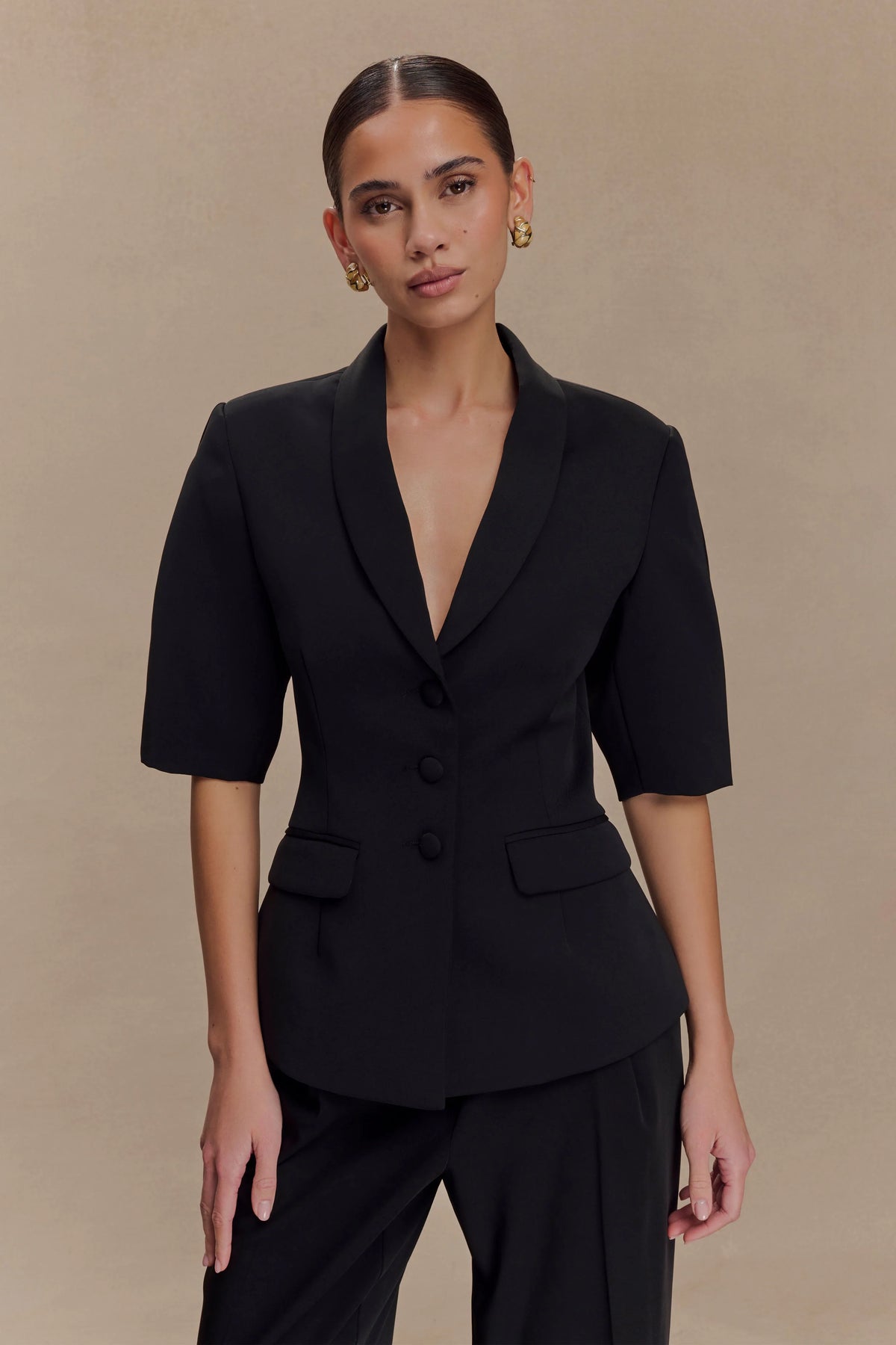 Opal Puff Sleeve Suiting Top Black