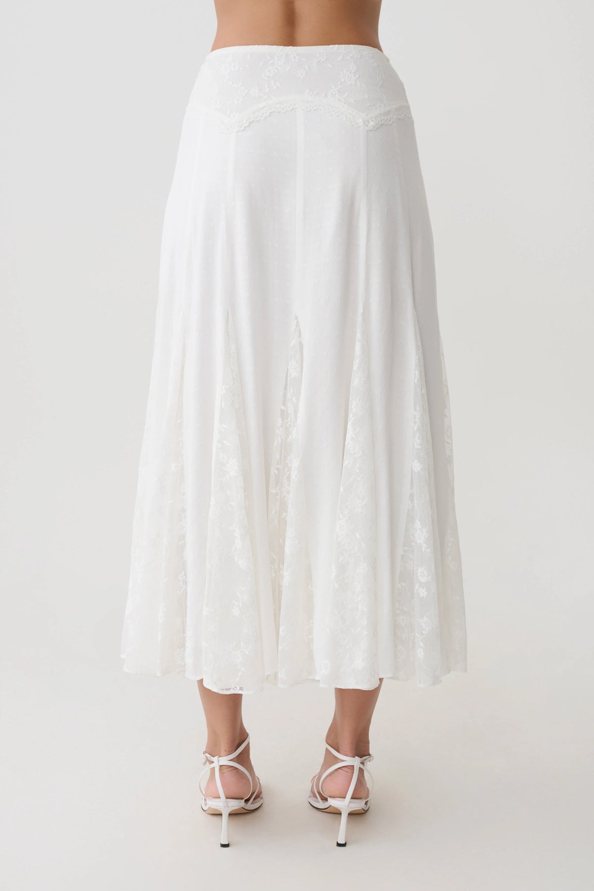 Skylar Lace Panelled Midi Skirt White