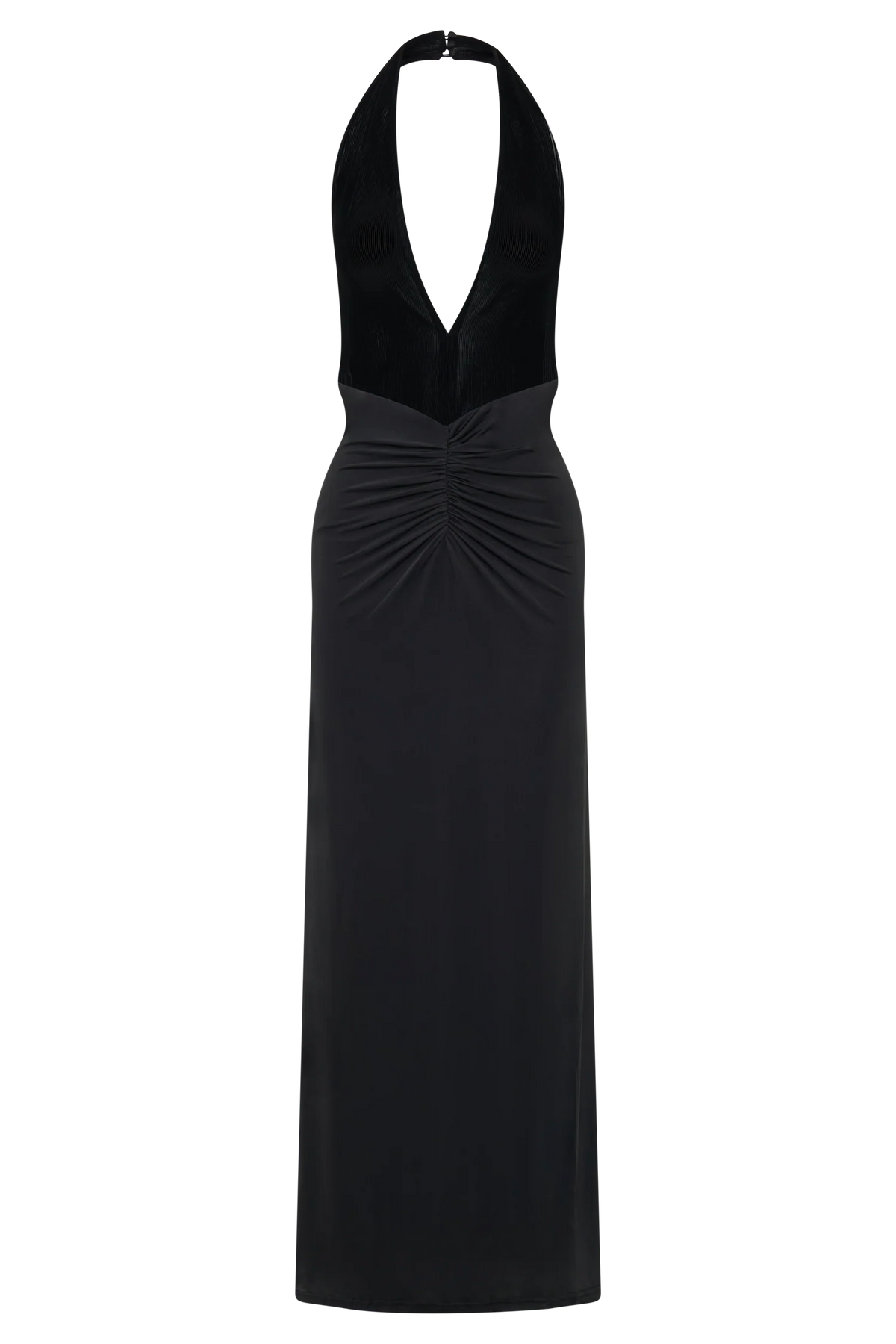 Lien Mesh Velvet Plunge Midi Dress Black