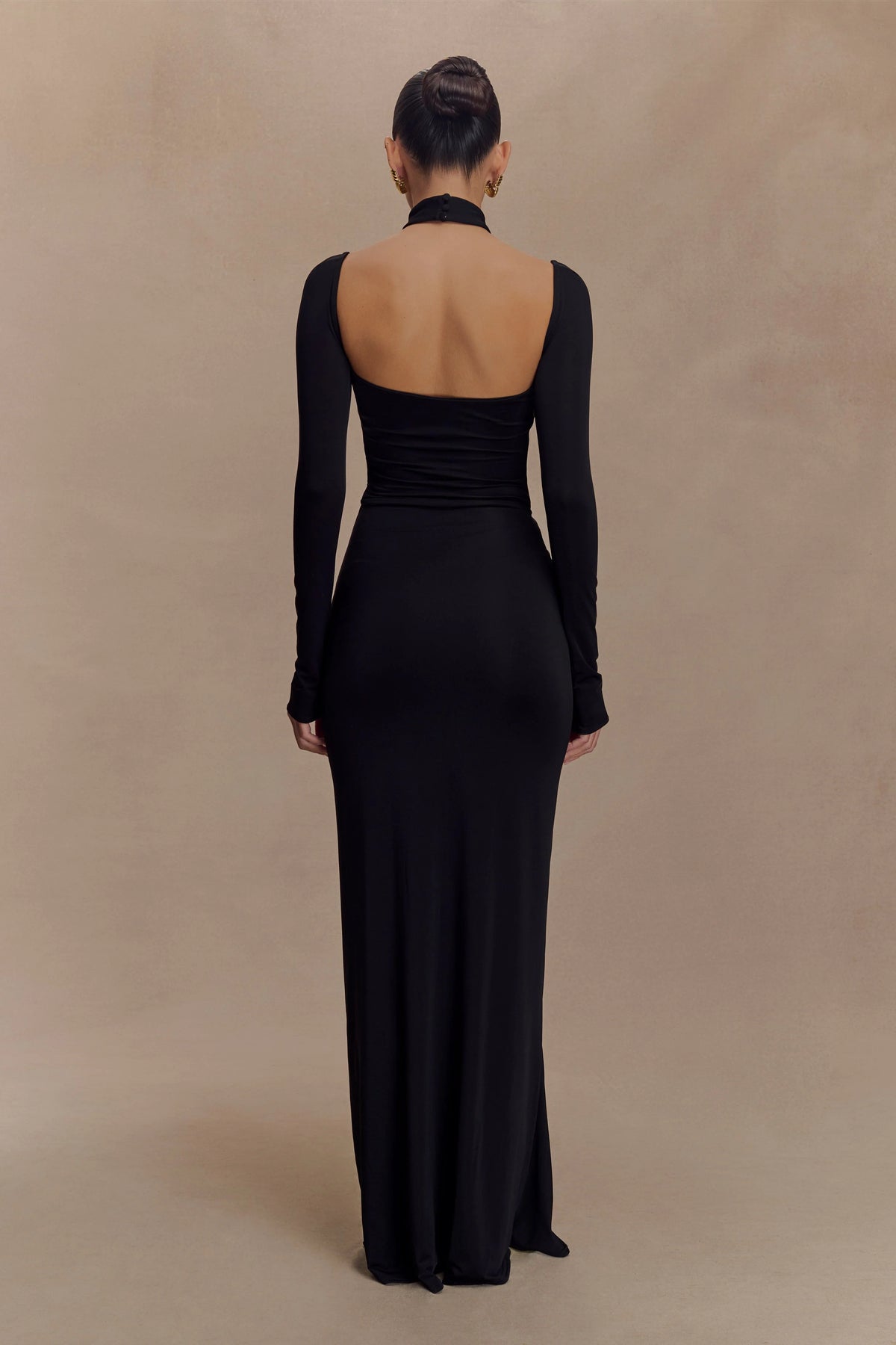 Lyndon Long Sleeve Slinky Maxi Dress Black