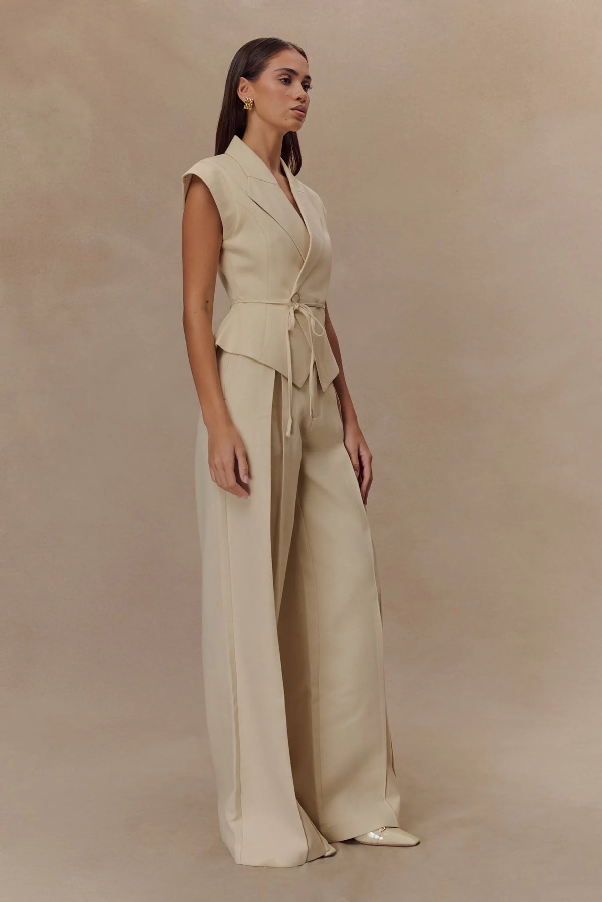 Raya Mid Rise Wide Leg Linen Pant Natural Beige
