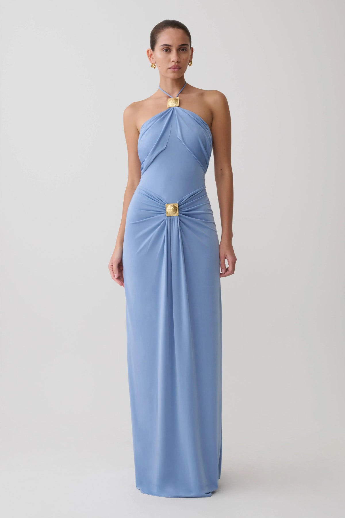 Quincy Halter Maxi Dress With Hardware Cornflower Blue