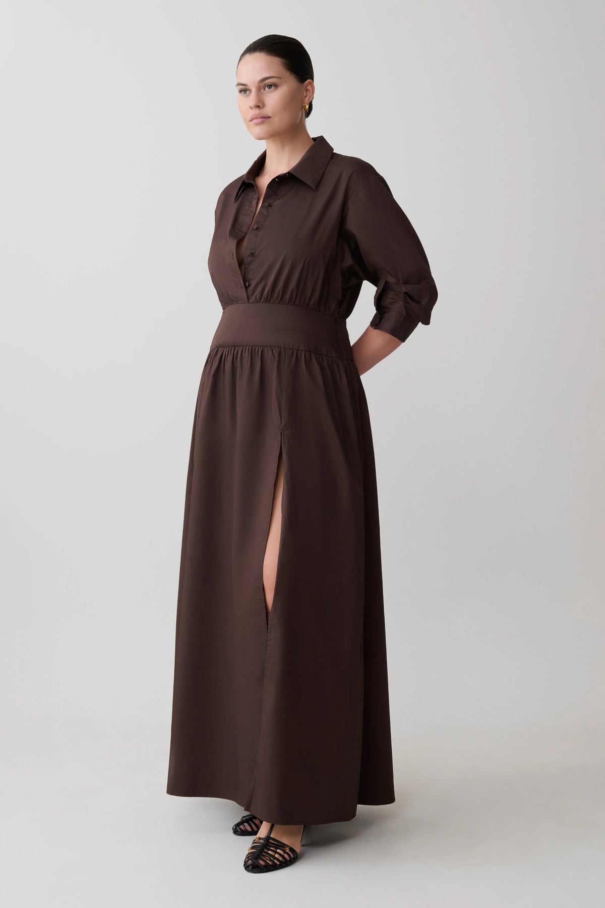 Isolde Long Sleeve Cotton Maxi Dress Dark Chocolate