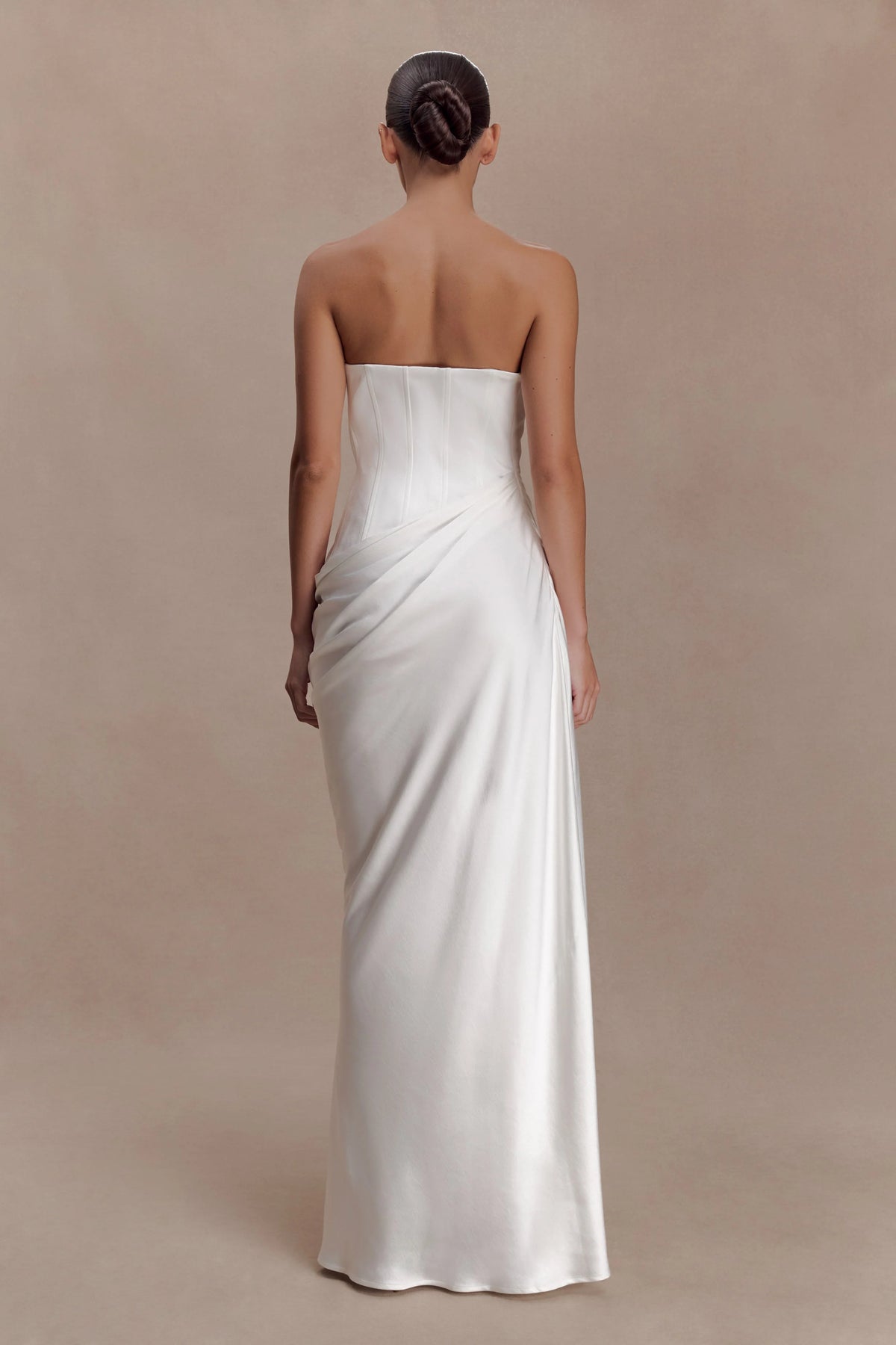 Grace Strapless Draped Waist Maxi Dress Ivory