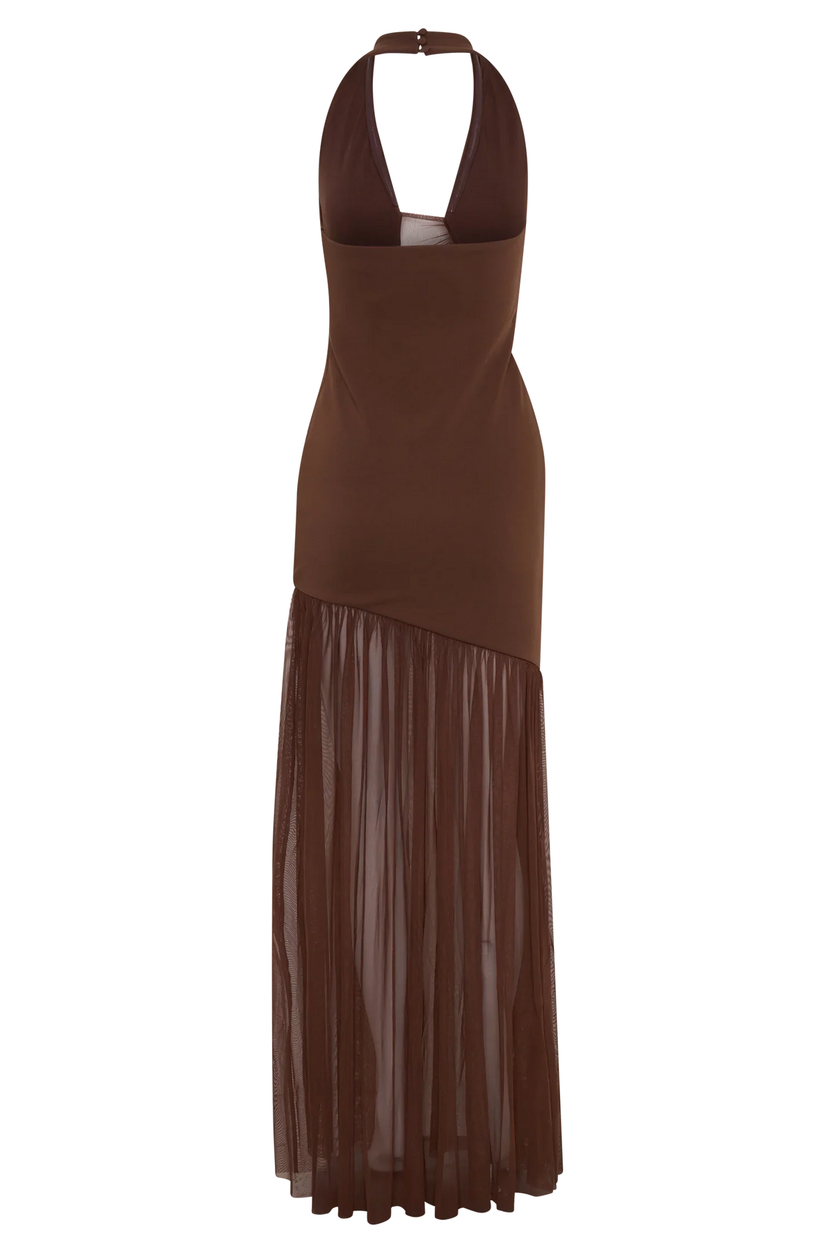 Aubree Crepe And Mesh Maxi Dress Chocolate Mocha