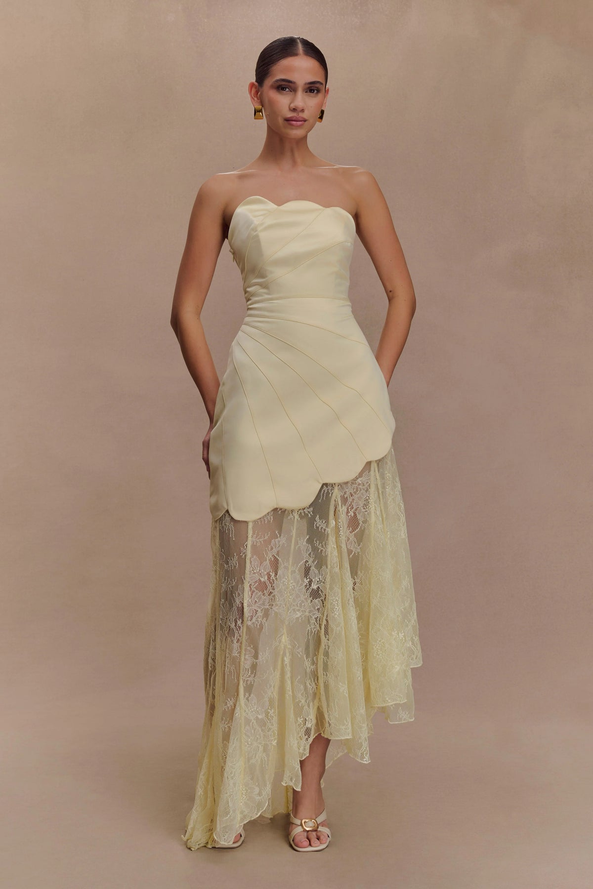 Aleena Satin And Lace Maxi Dress Lemon