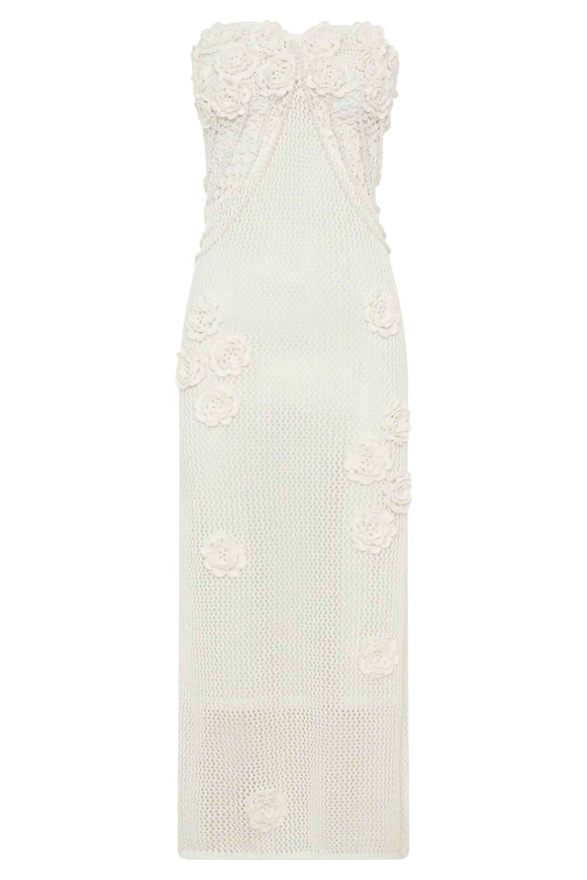 Samantha Crochet Midi Dress With Flowers Ivory