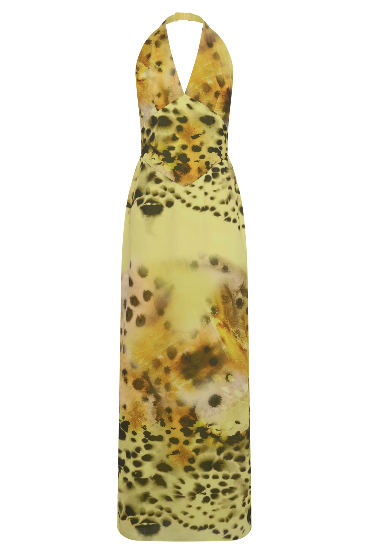 Valentina Chiffon Halter Maxi Dress Yellow Floral Leopard Print