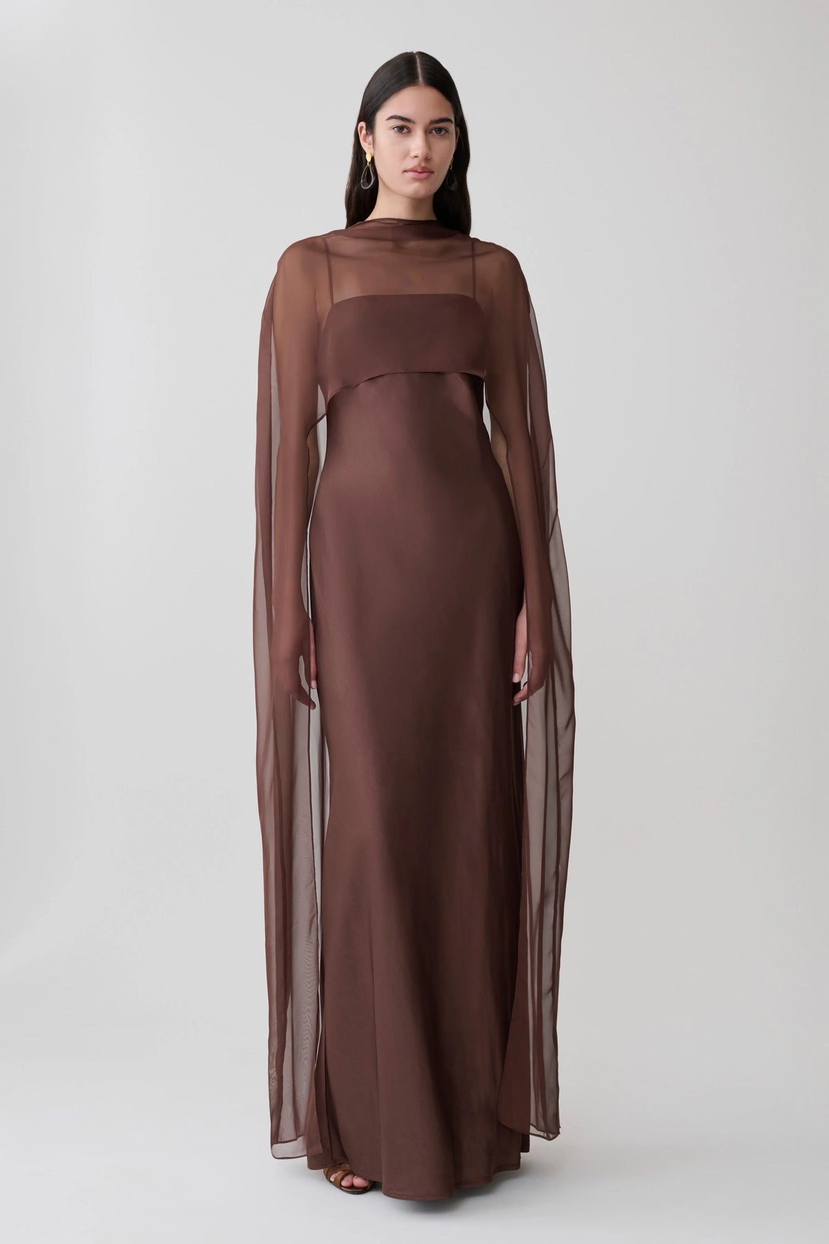 Martinne Chiffon Cape Maxi Dress Mocha
