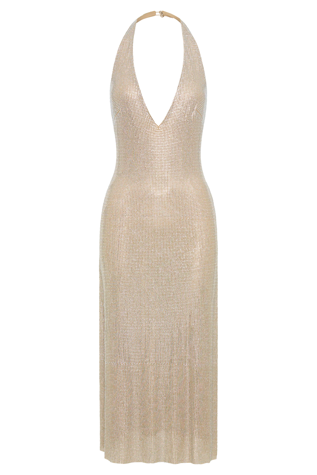 Genie Diamante Halter Midi Dress Nude