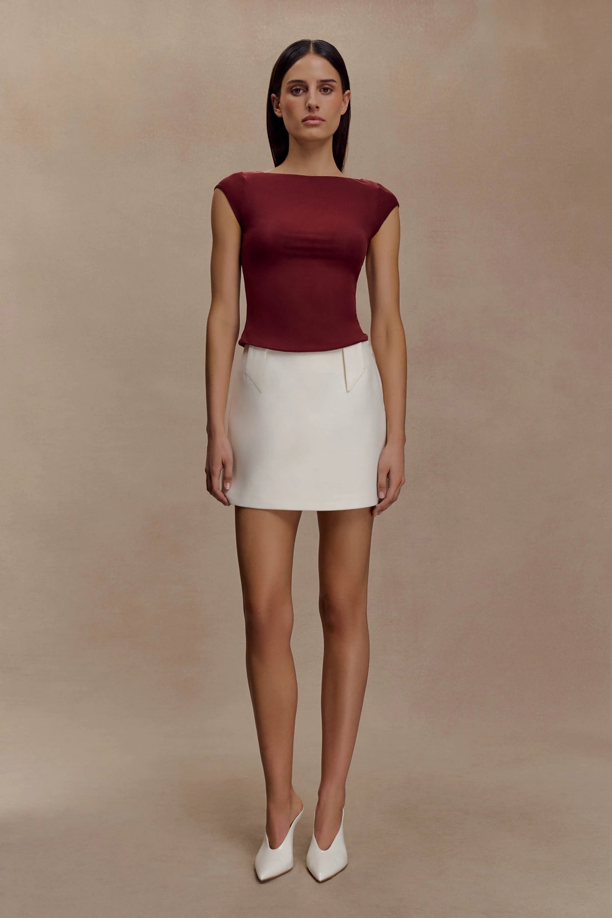 Romana Short Sleeve Mesh Top Burgundy