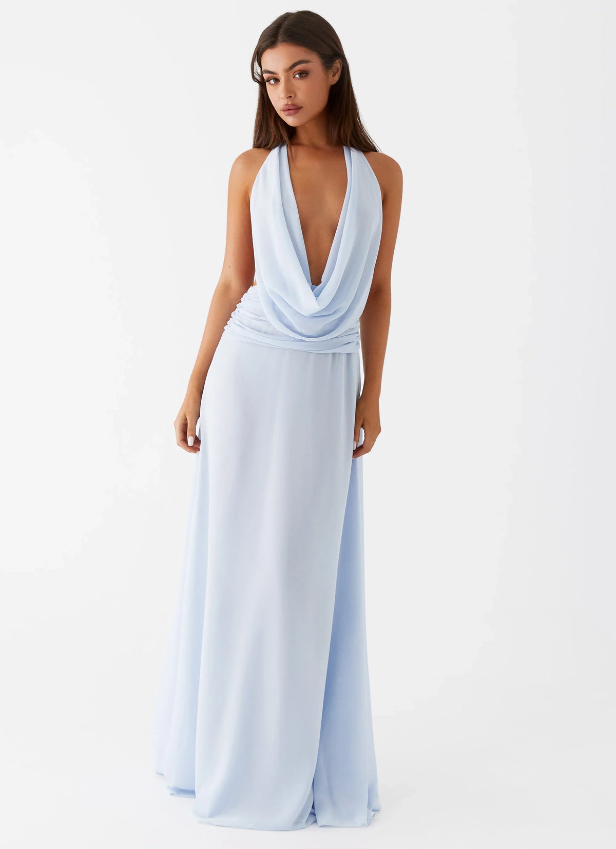 Elysia Chiffon Maxi Dress Baby Blue