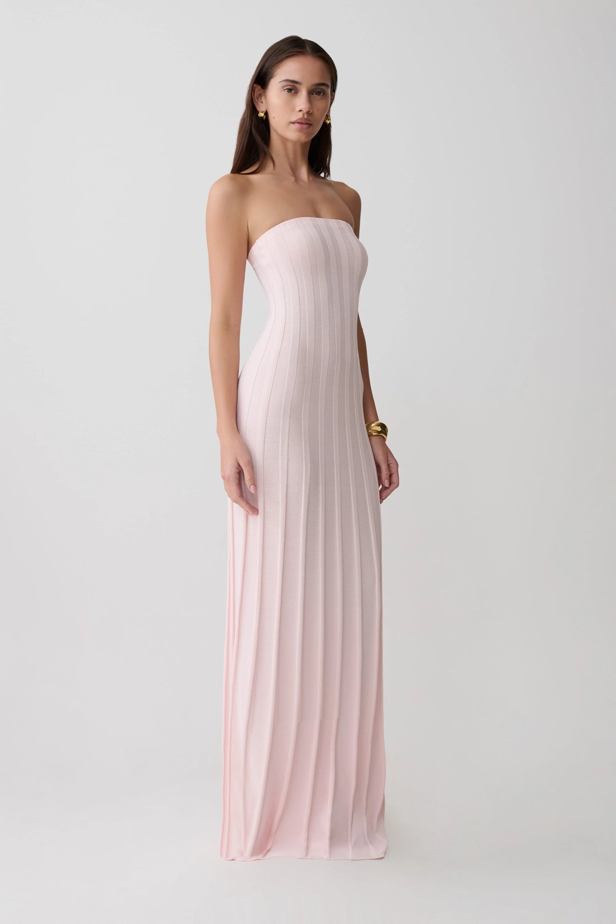 Pia Ribbed Strapless Maxi Dress Baby Pink