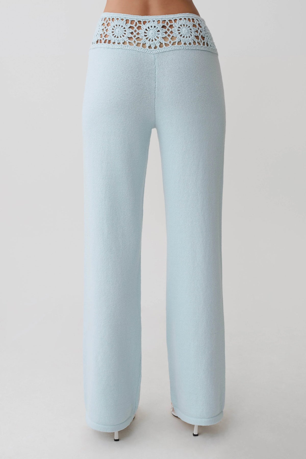 Miley Crochet Waistband Straight Leg Pant Pale Aqua