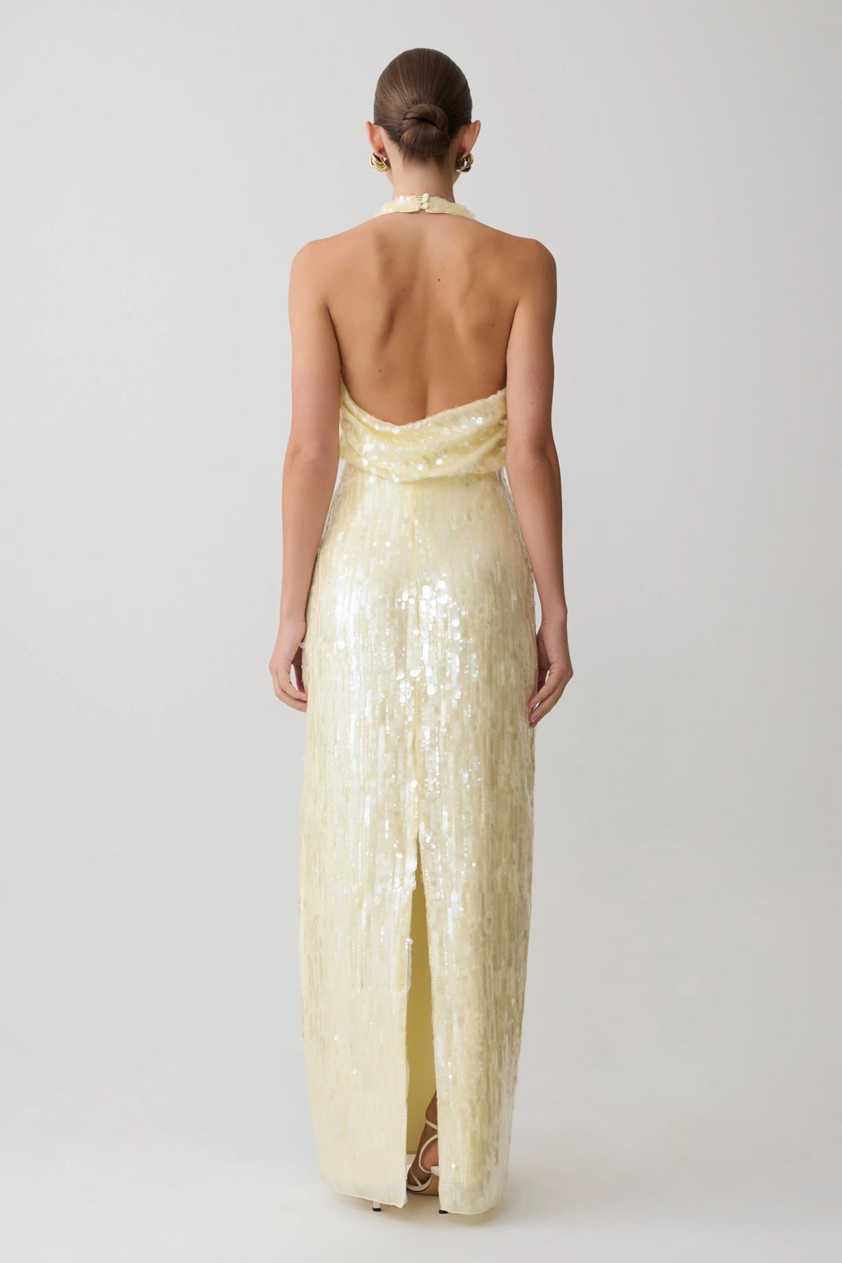 Gertrud Sequin Halter Maxi Dress Lemon