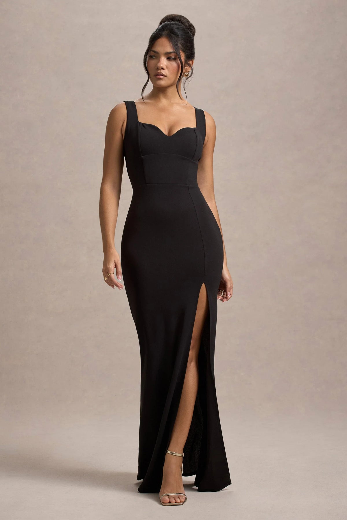 Ashburn Black Strappy Sweetheart Split Maxi Dress