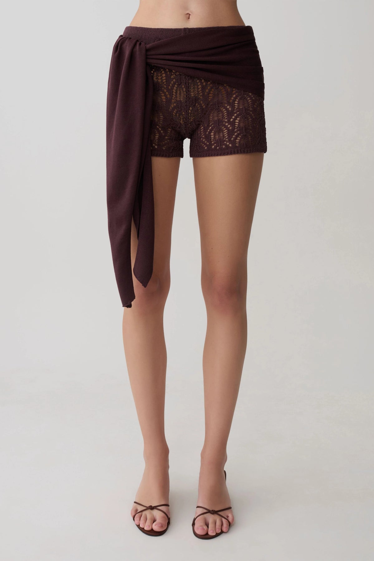 Liora Crochet Shorts With Knit Overlay Chocolate