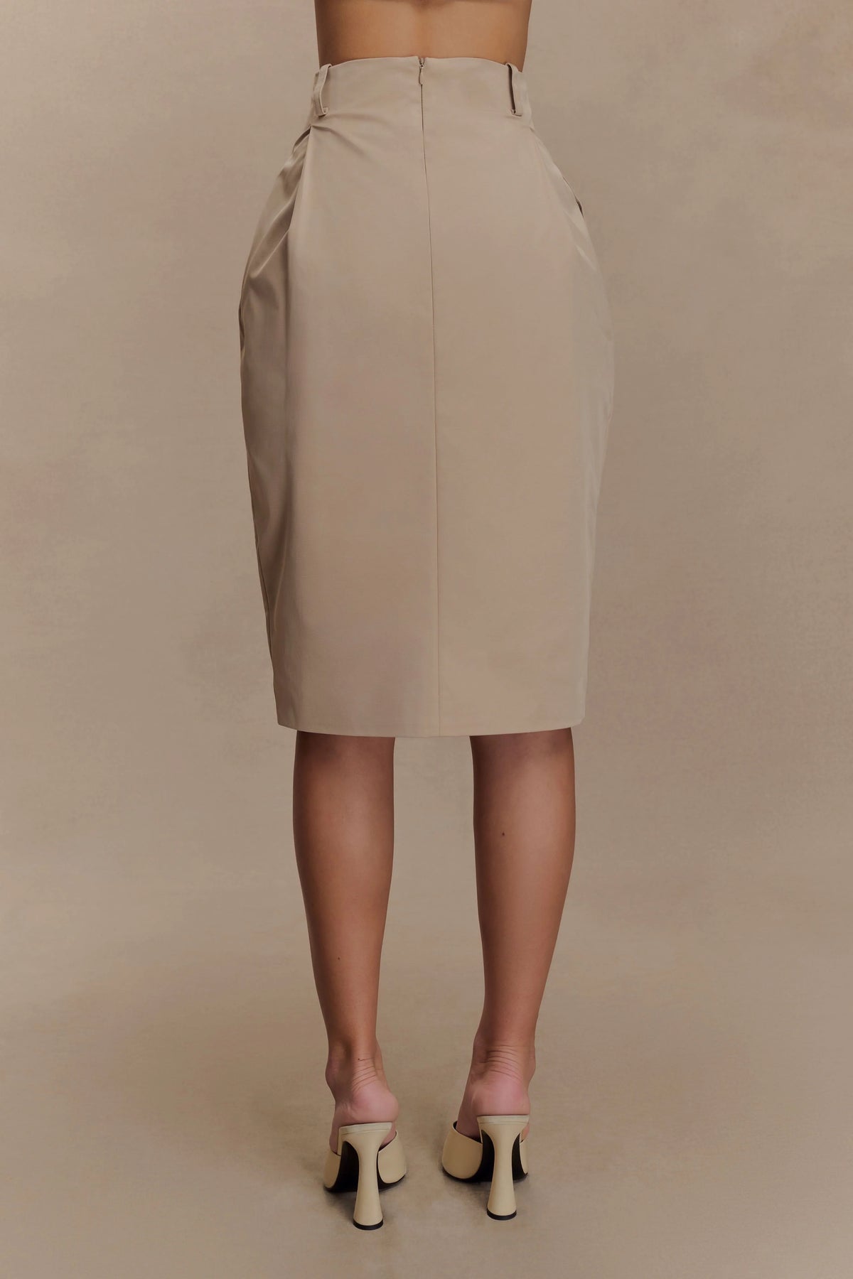 Vera Twill Split Front Midi Skirt Camel