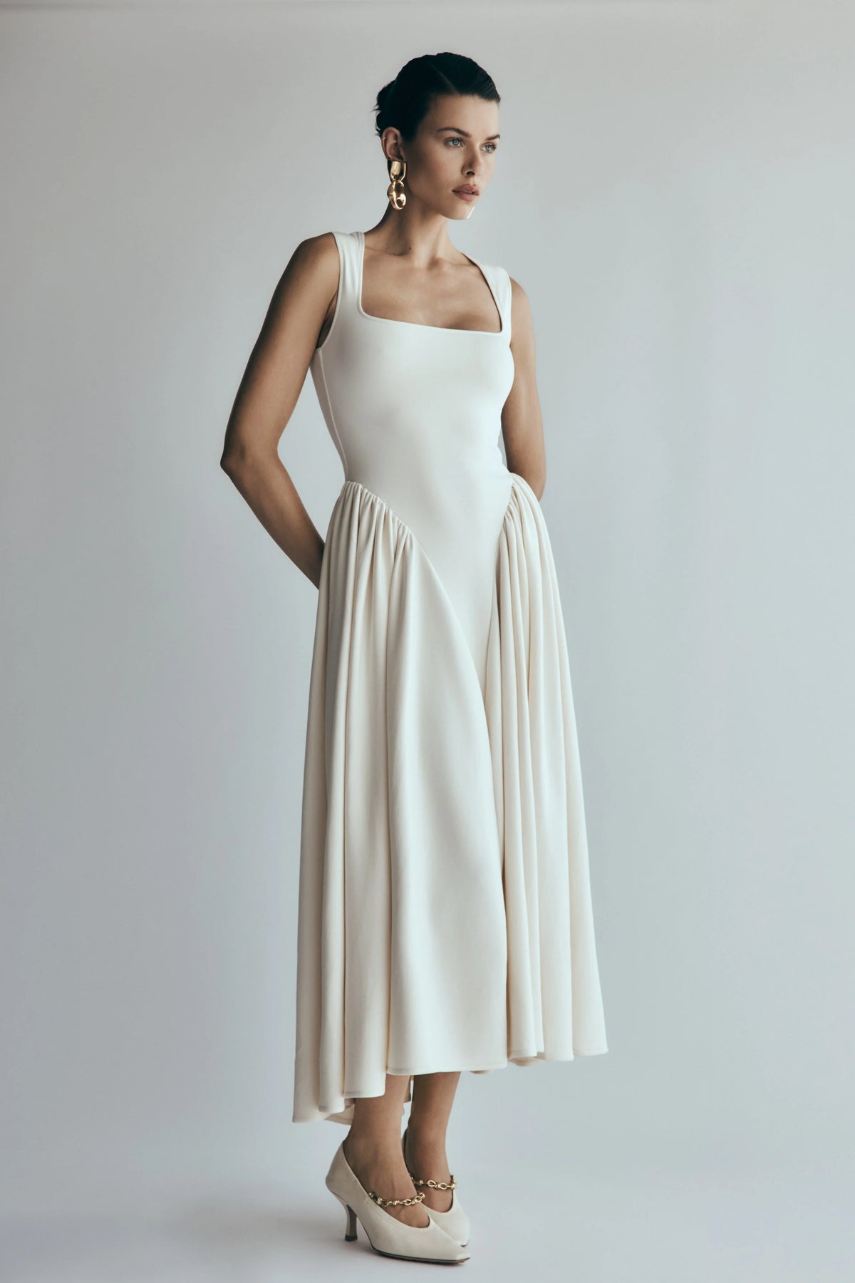 Sharon Scuba Jersey Midi Dress Ivory