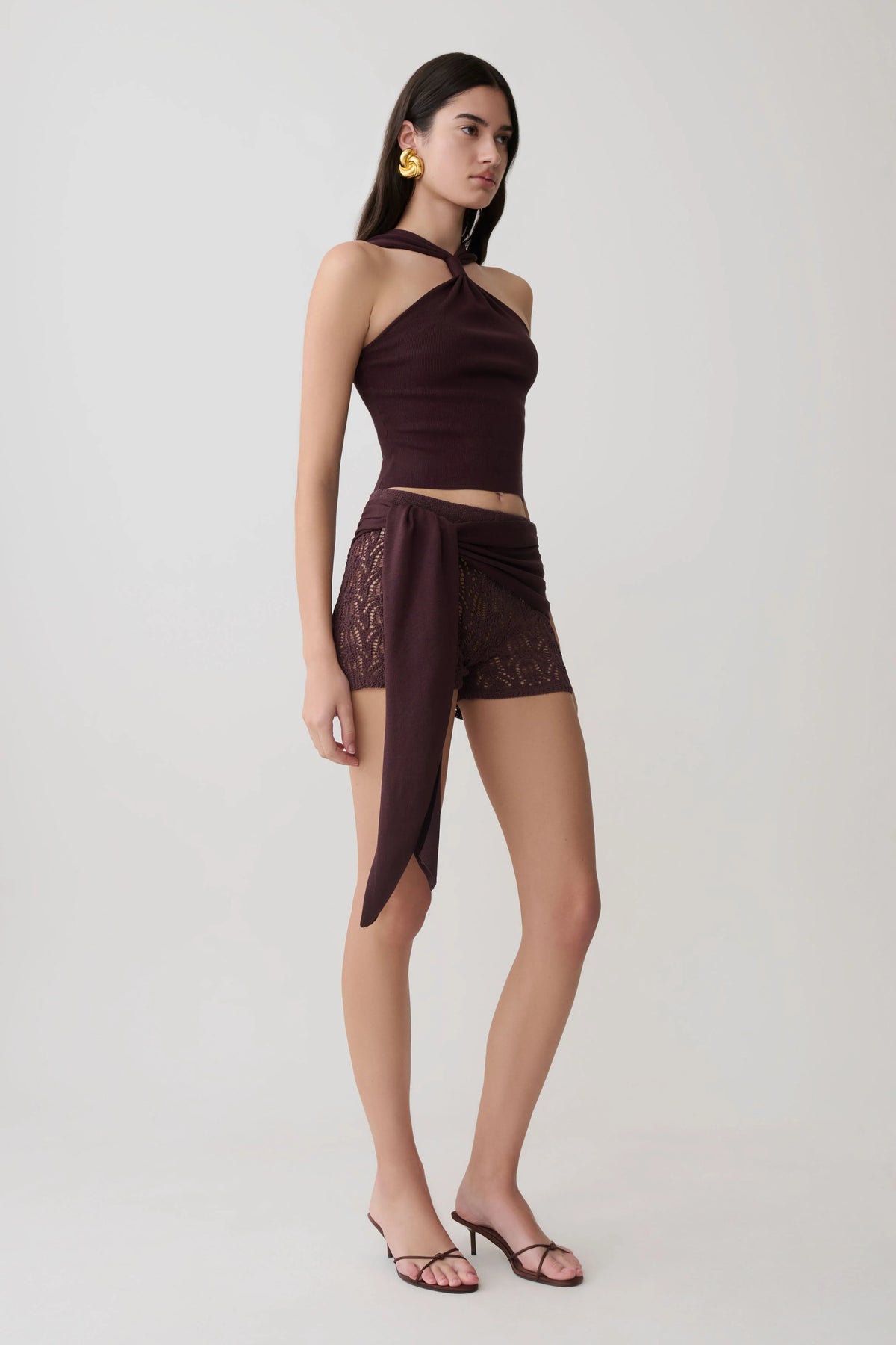 Angelika Twist Front Knit Top Chocolate