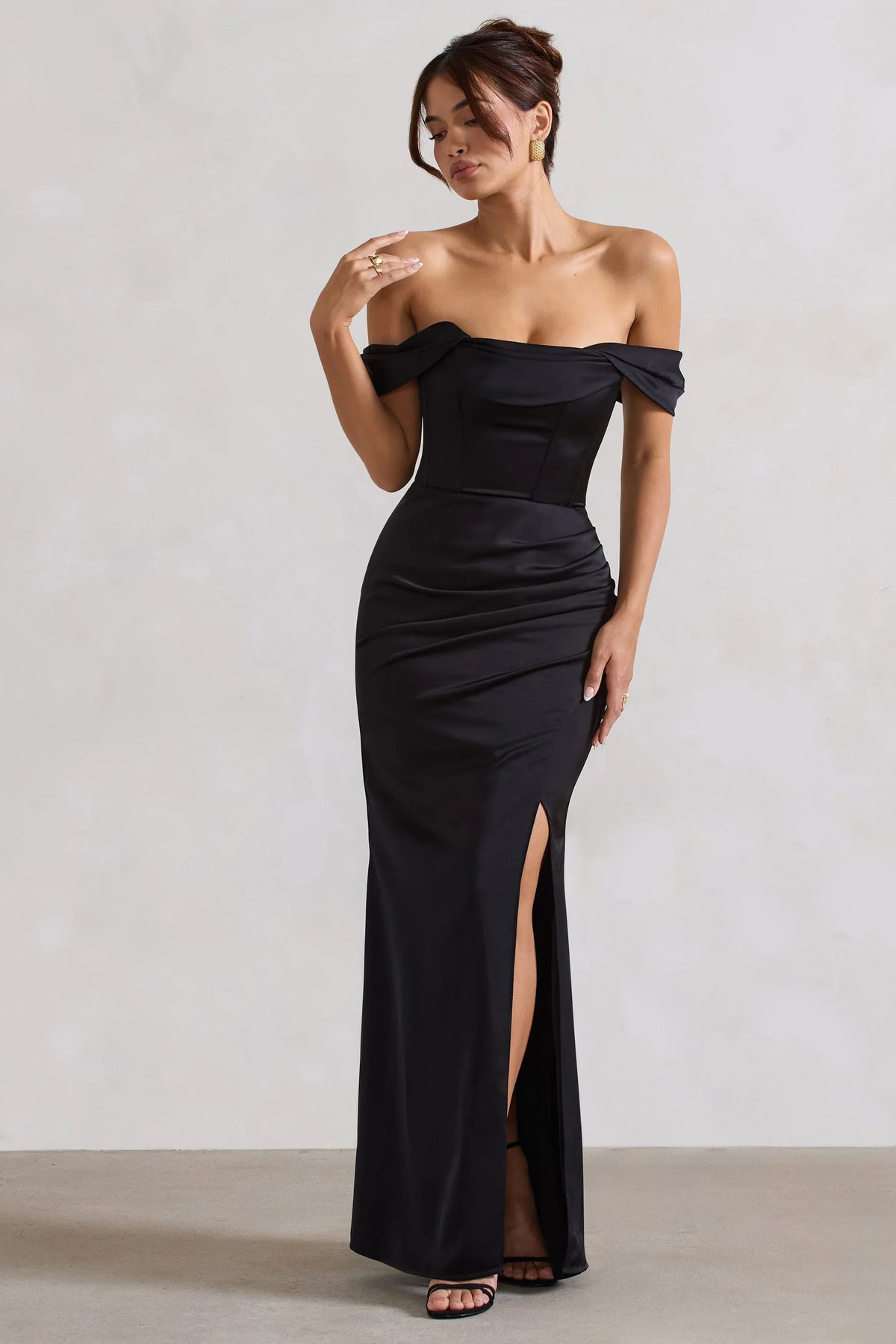 Kimberly Black Bardot Satin Maxi Dress