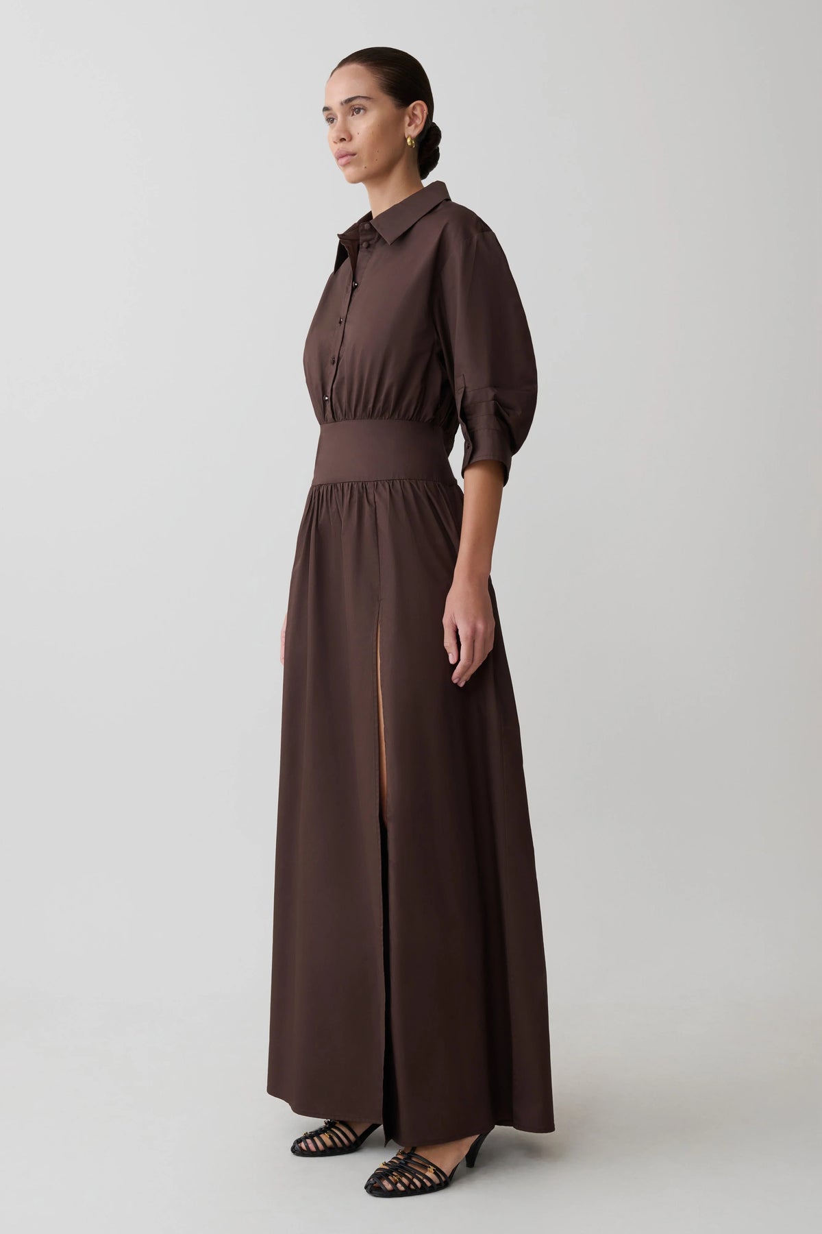 Isolde Long Sleeve Cotton Maxi Dress Dark Chocolate