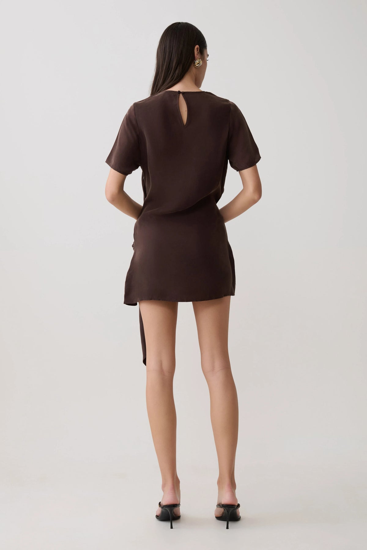 Felicity Short Sleeve Dress With Waist Tie Dark Chocolate
