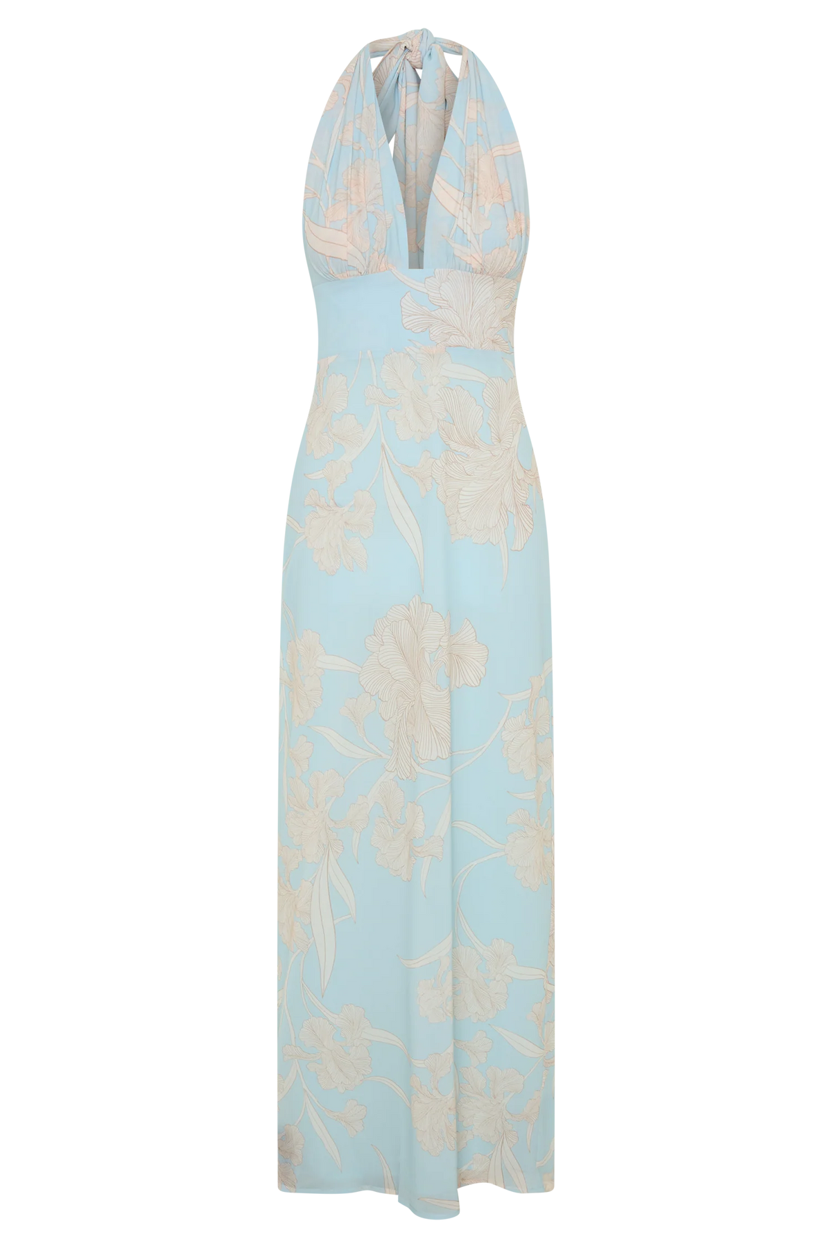 Nadine Halter Scarf Chiffon Maxi Dress Blue Floral Print