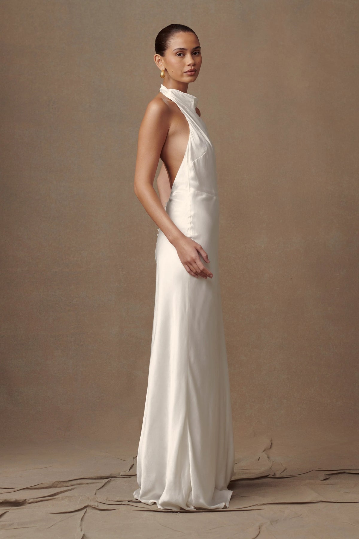 Esther Iridescent Satin Cowl Maxi Dress Ivory