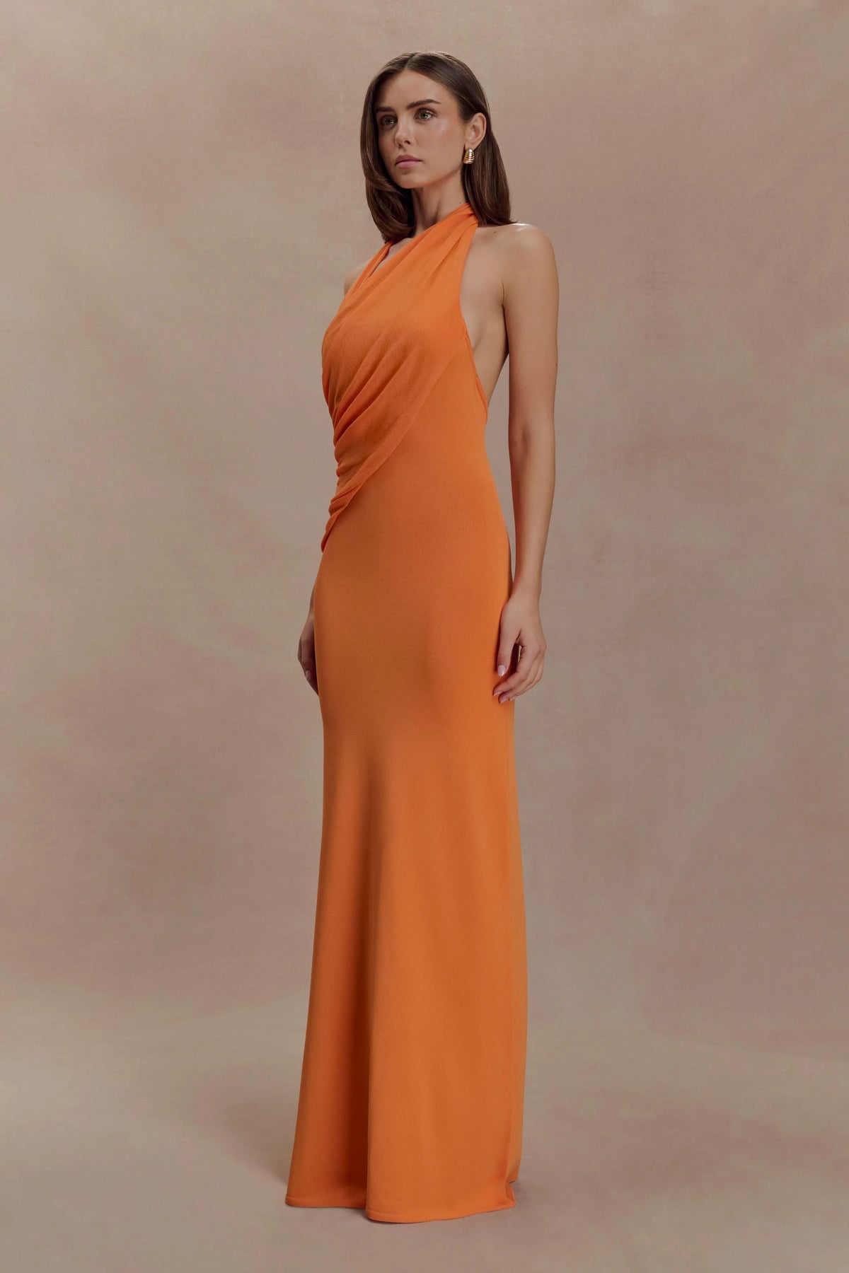 Elma Halter Knit Maxi Dress Orange