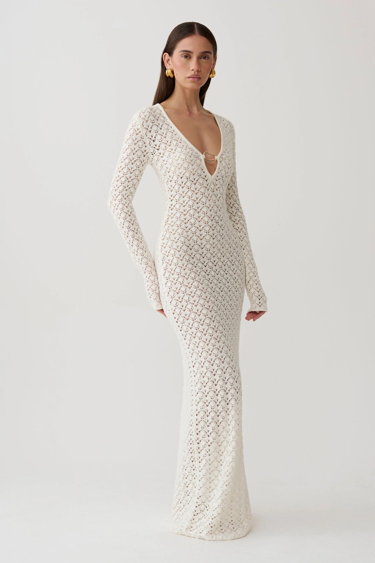 Jamaya Crochet Knit Maxi Dress Ivory