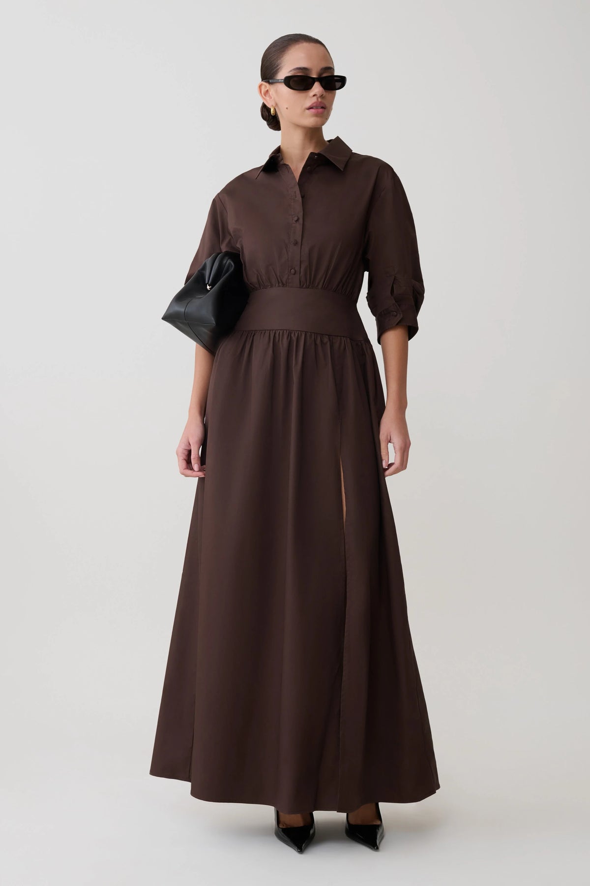 Isolde Long Sleeve Cotton Maxi Dress Dark Chocolate