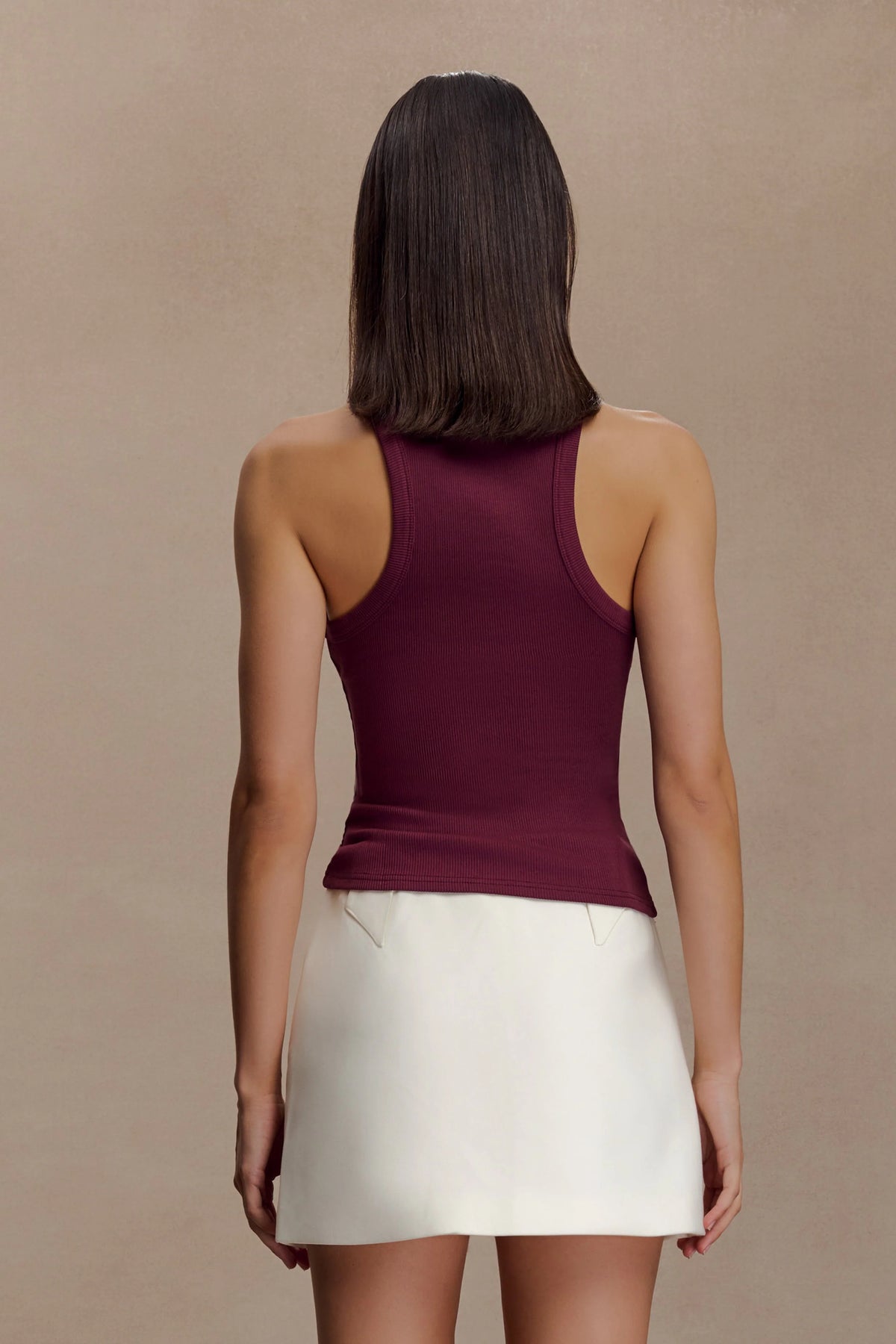 Lola Ribbed Sleeveless Top With Hardware Burgundy