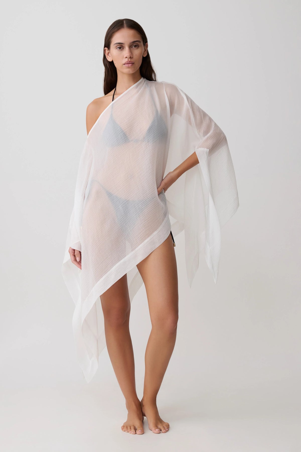 Leilani Sheer Draped Asymmetric Top Ivory