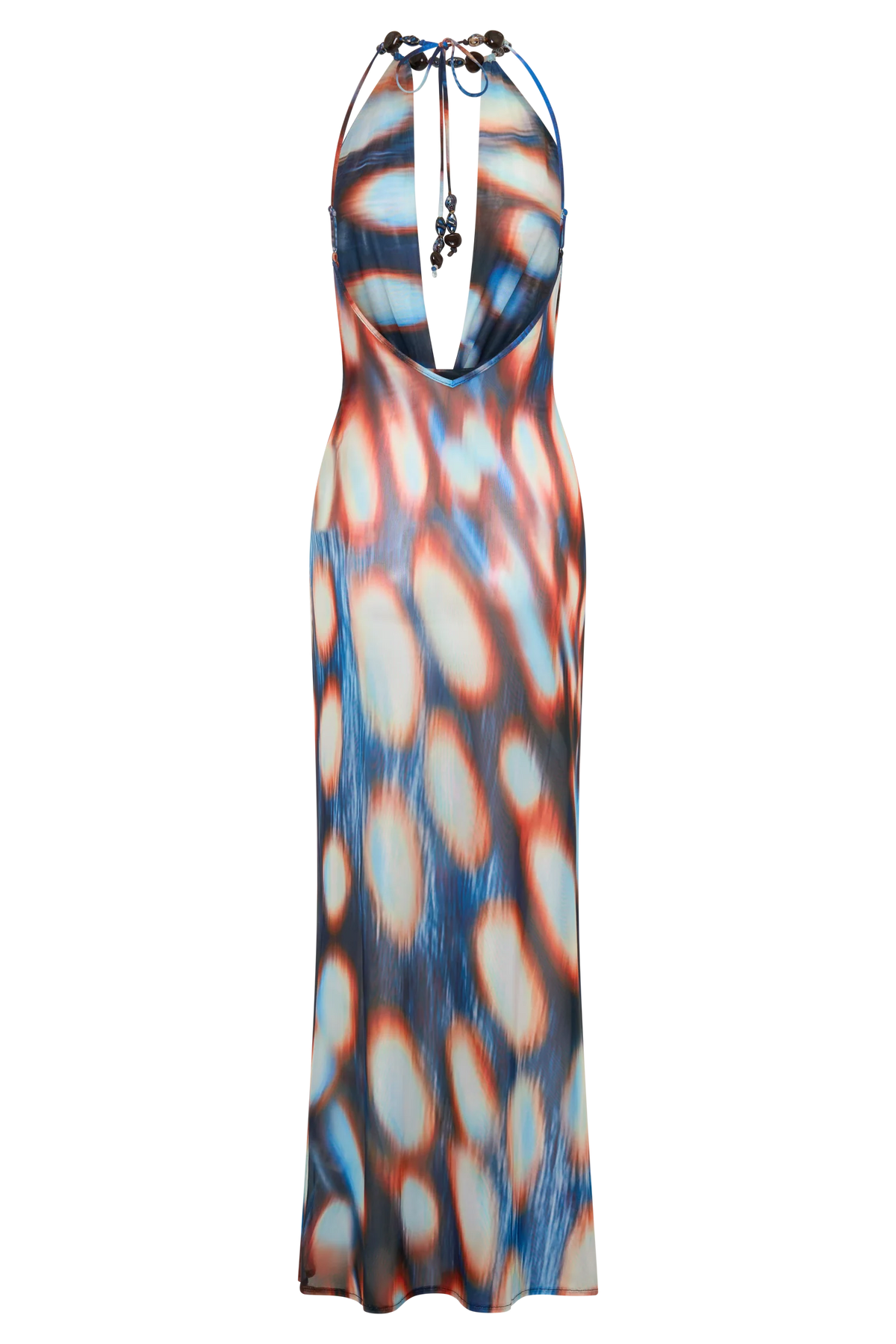 Ethel Mesh Cowl Plunge Maxi Blue Abstract Print
