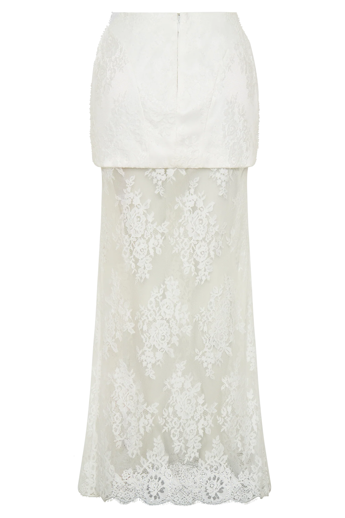 Camille Beaded Satin And Lace Maxi Skirt Ivory