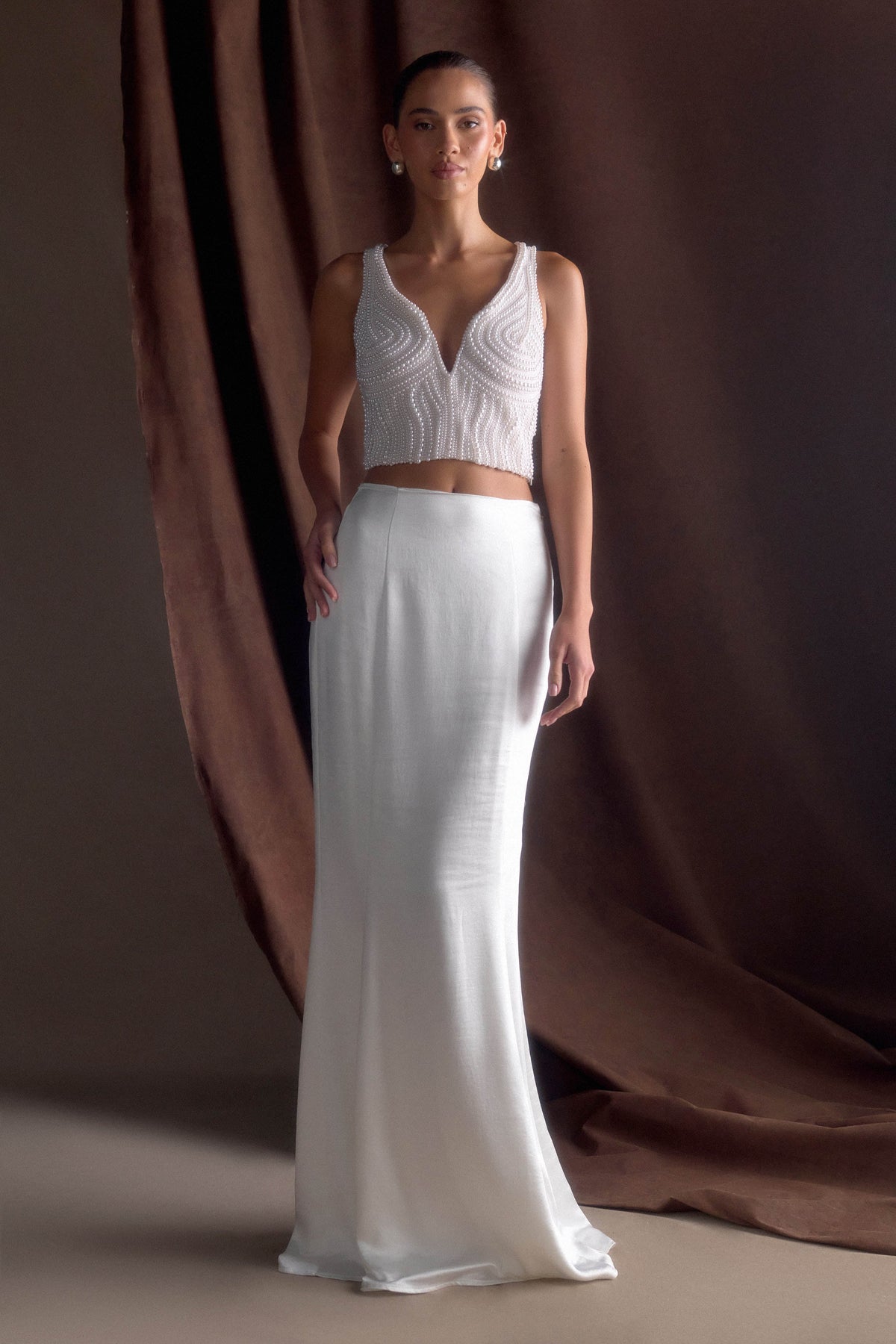 Kathia Pearl Hand Beaded Top White