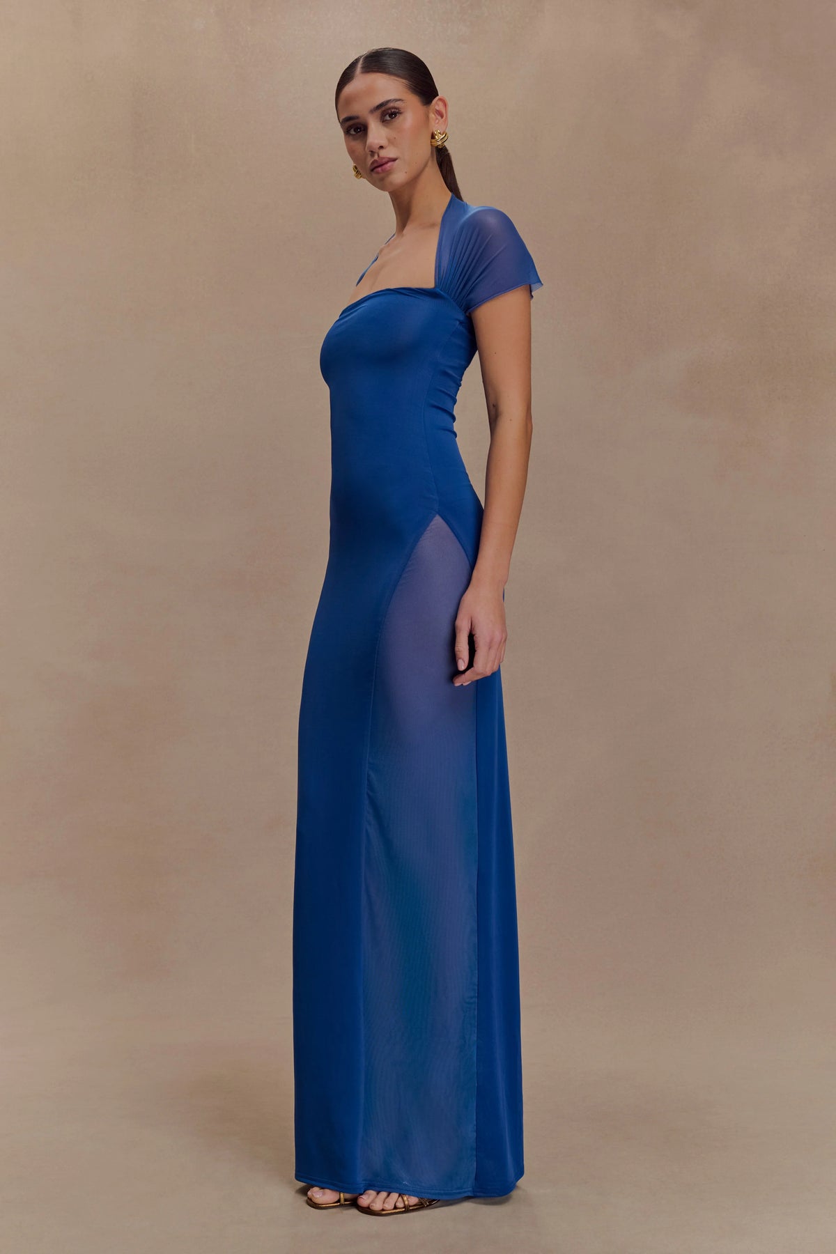 Wyatt Slinky And Mesh Maxi Dress Cobalt Blue